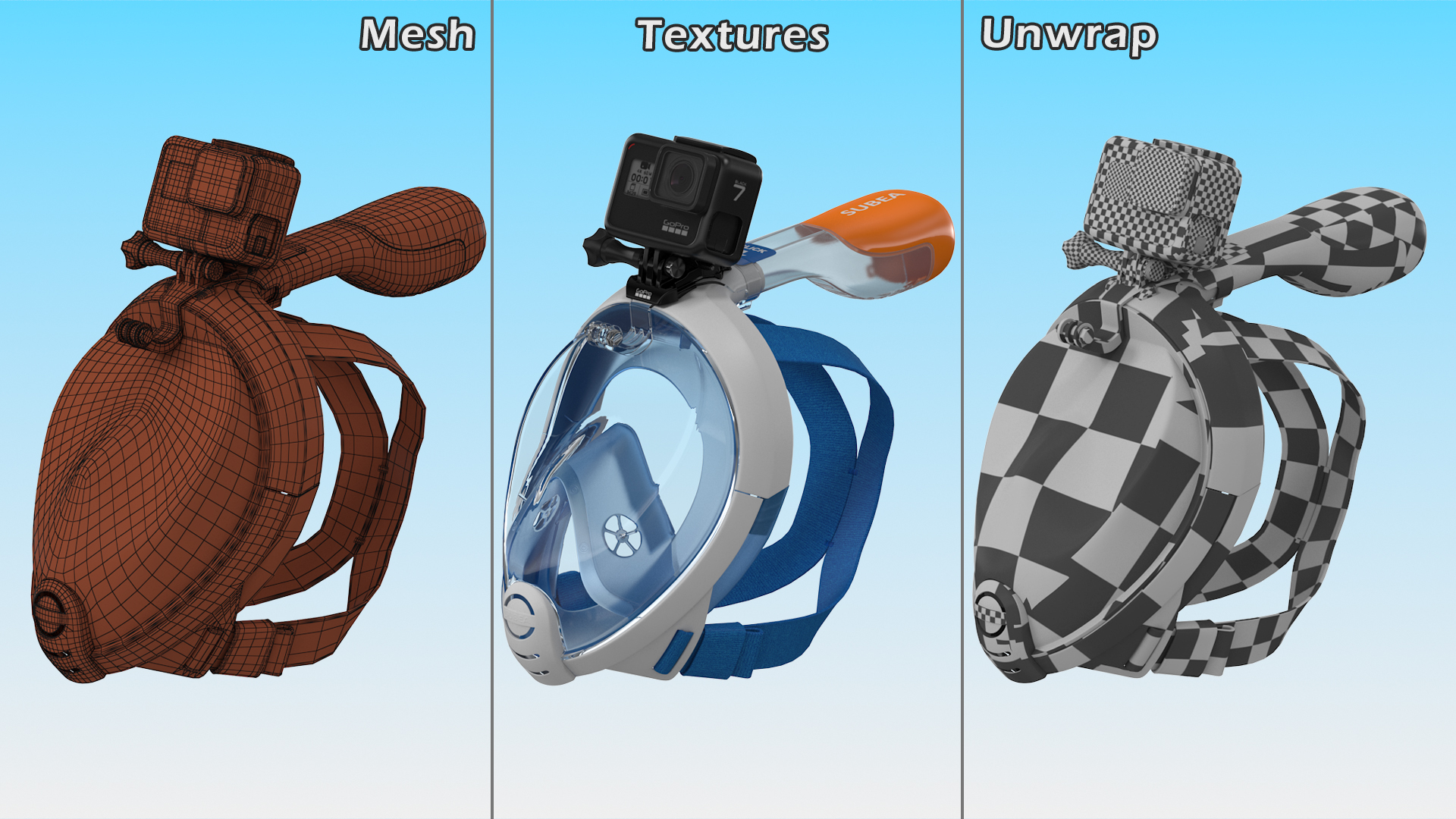 3D model Tribord Subea Full Face Snorkeling Mask with GoPro Hero