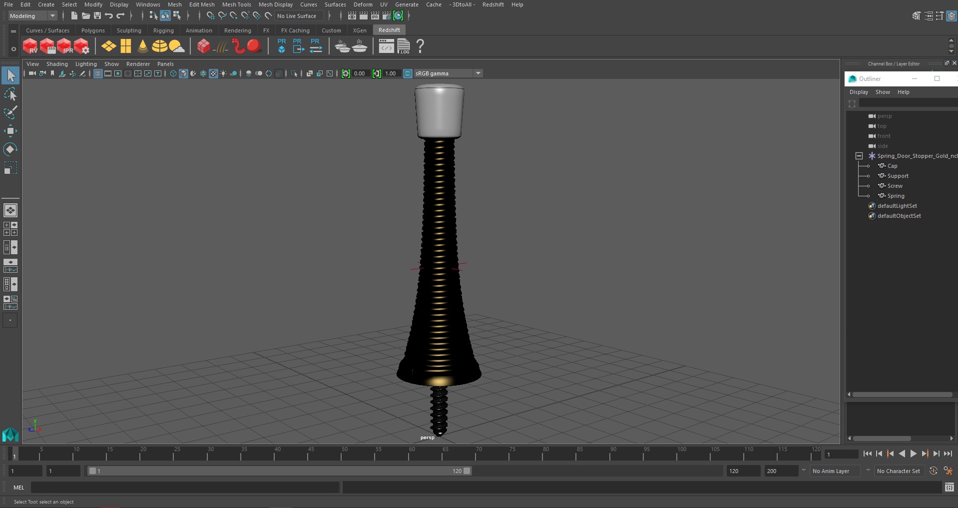 Spring Door Stopper Gold 3D model