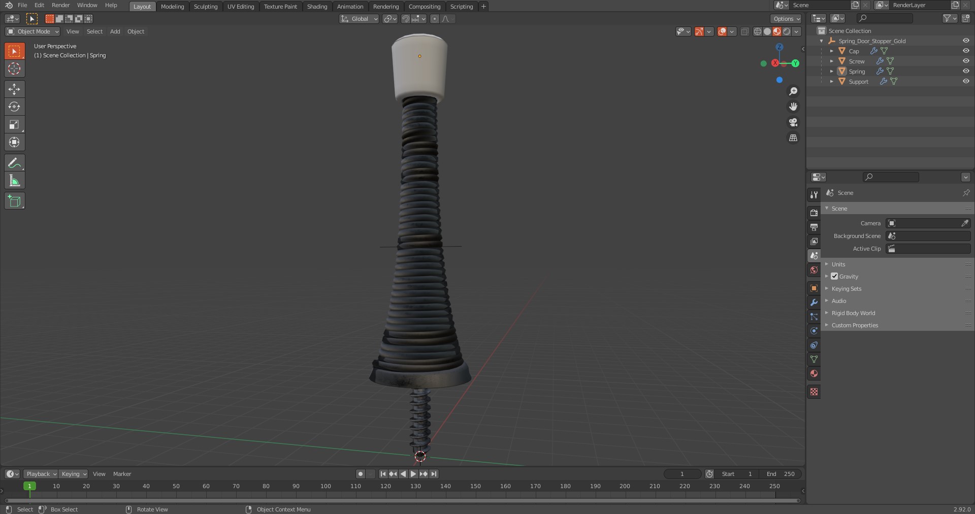 Spring Door Stopper Gold 3D model