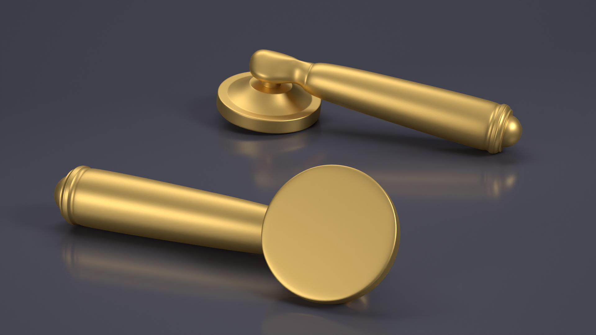 3D Door Handle Swivel Straight Round Gold model