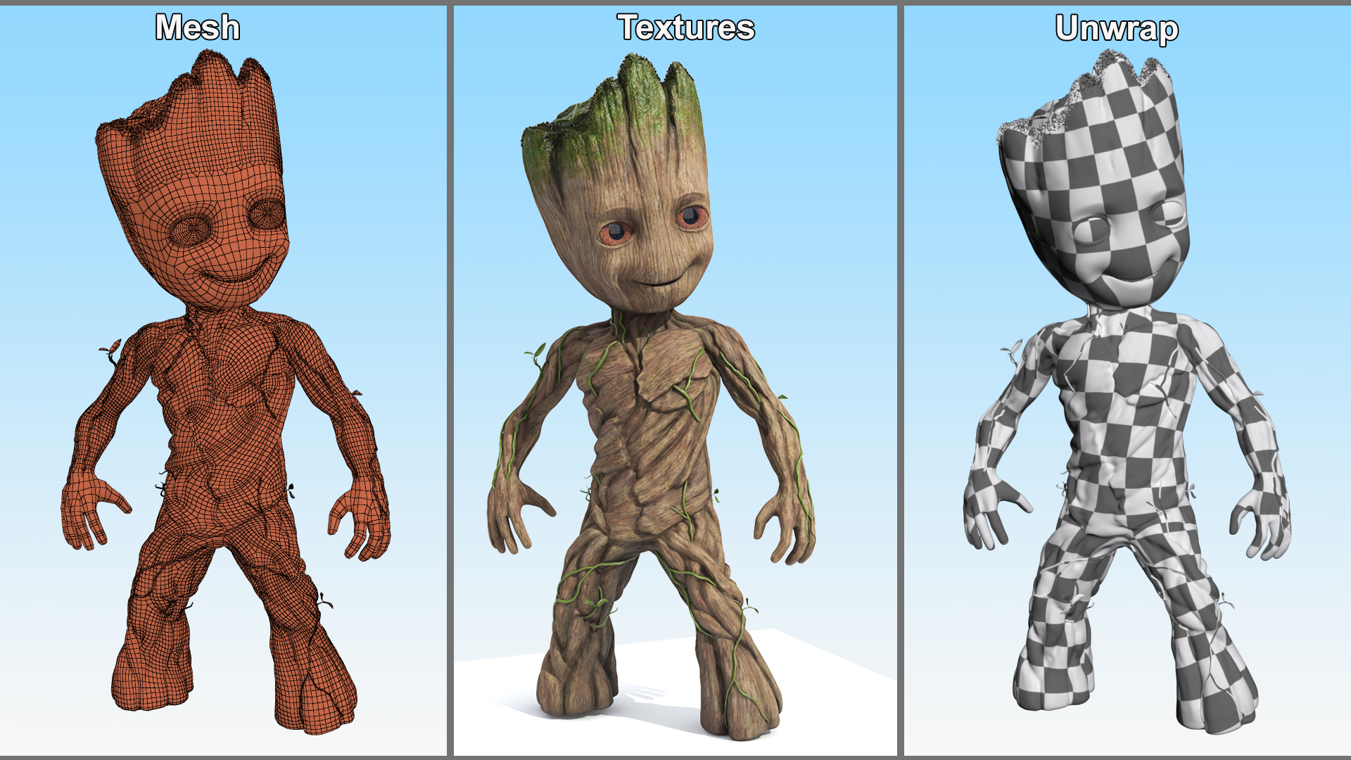 Little Groot Character in Standing Pose 3D model