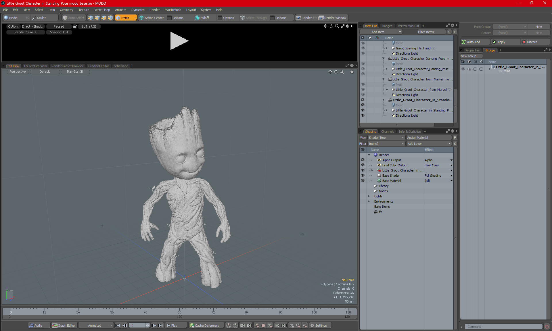 Little Groot Character in Standing Pose 3D model