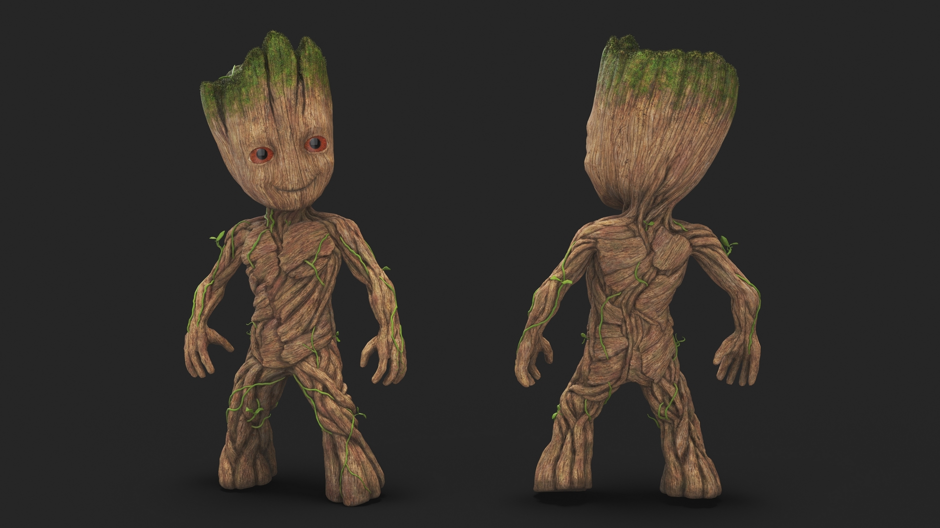 Little Groot Character in Standing Pose 3D model