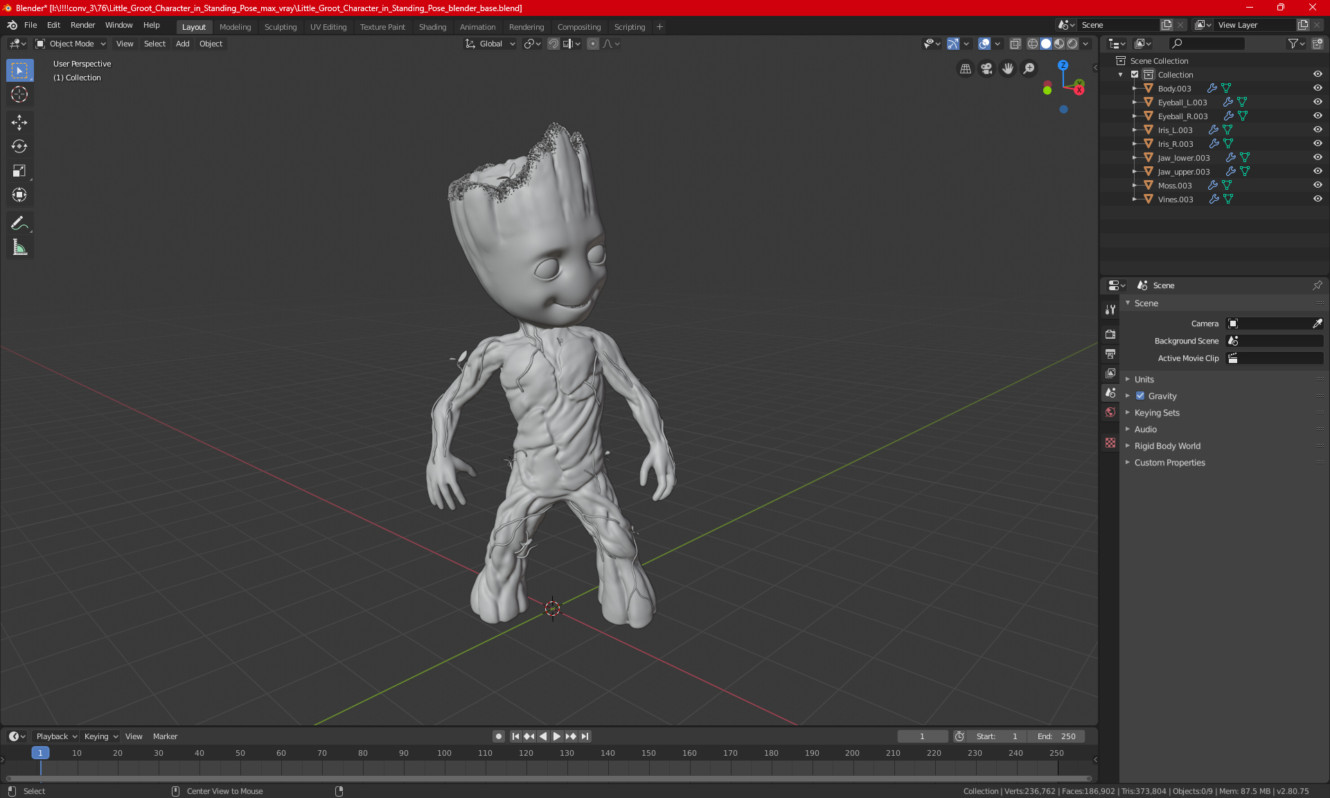 Little Groot Character in Standing Pose 3D model