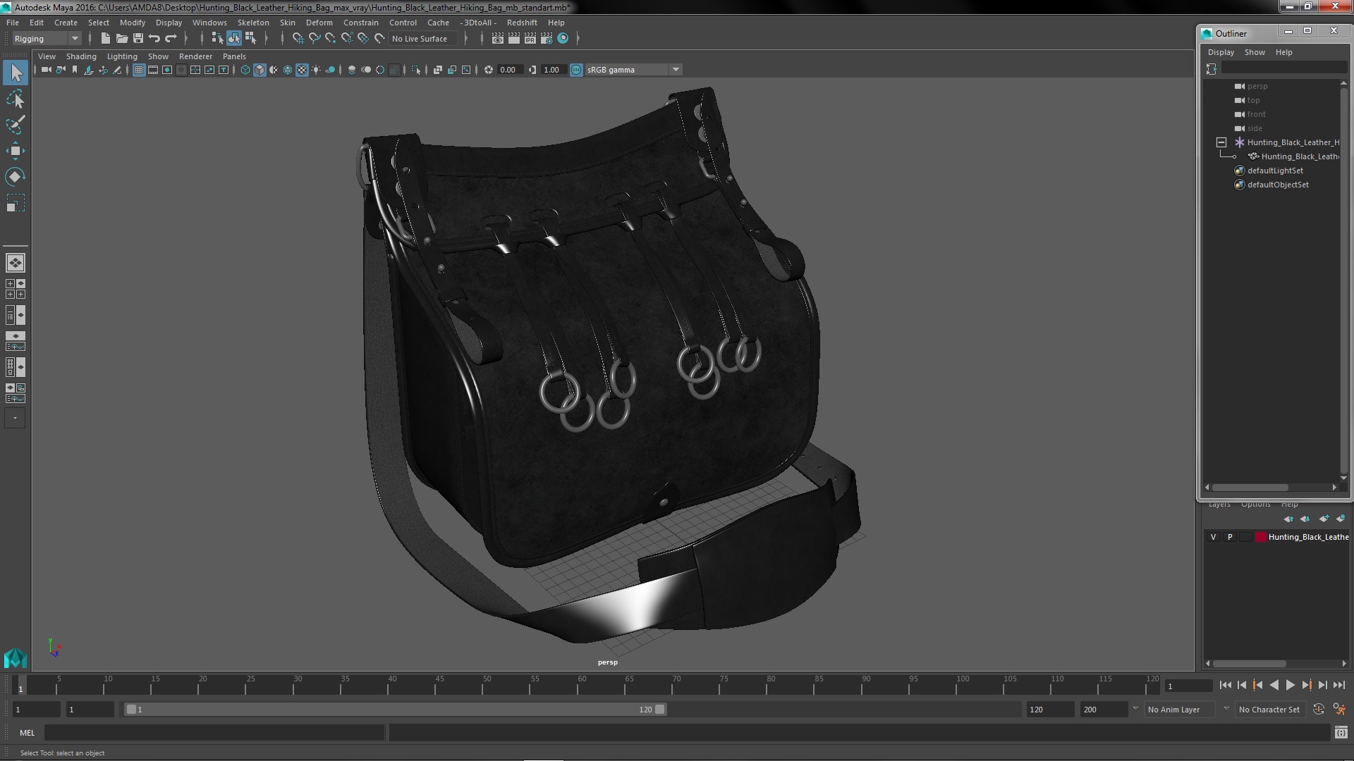 Hunting Black Leather Hiking Bag 3D