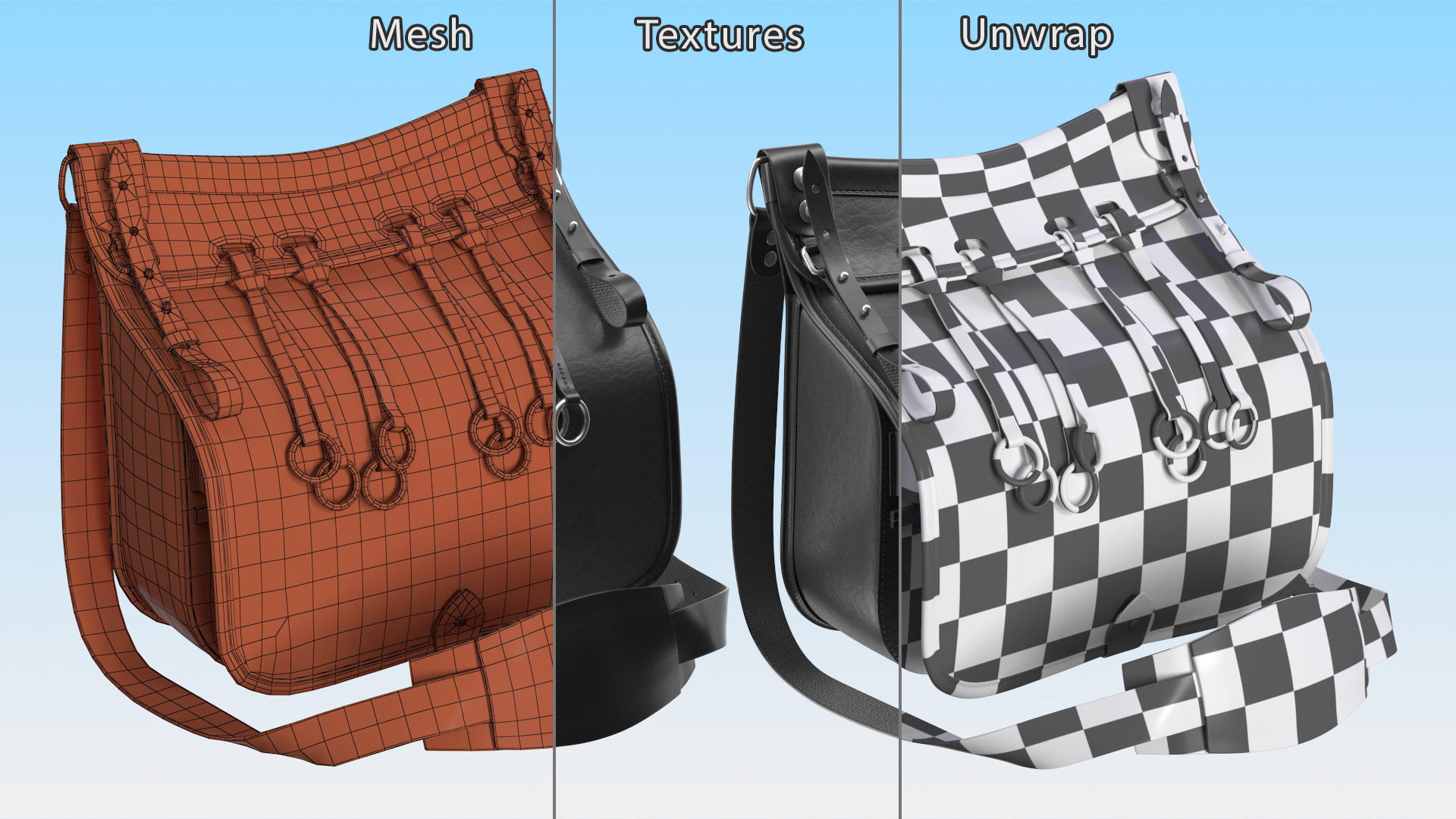 Hunting Black Leather Hiking Bag 3D