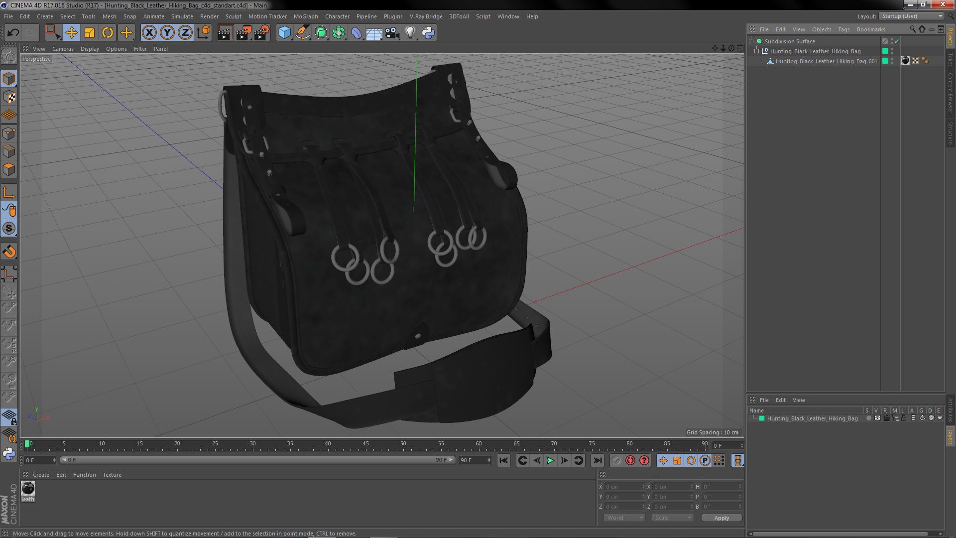 Hunting Black Leather Hiking Bag 3D