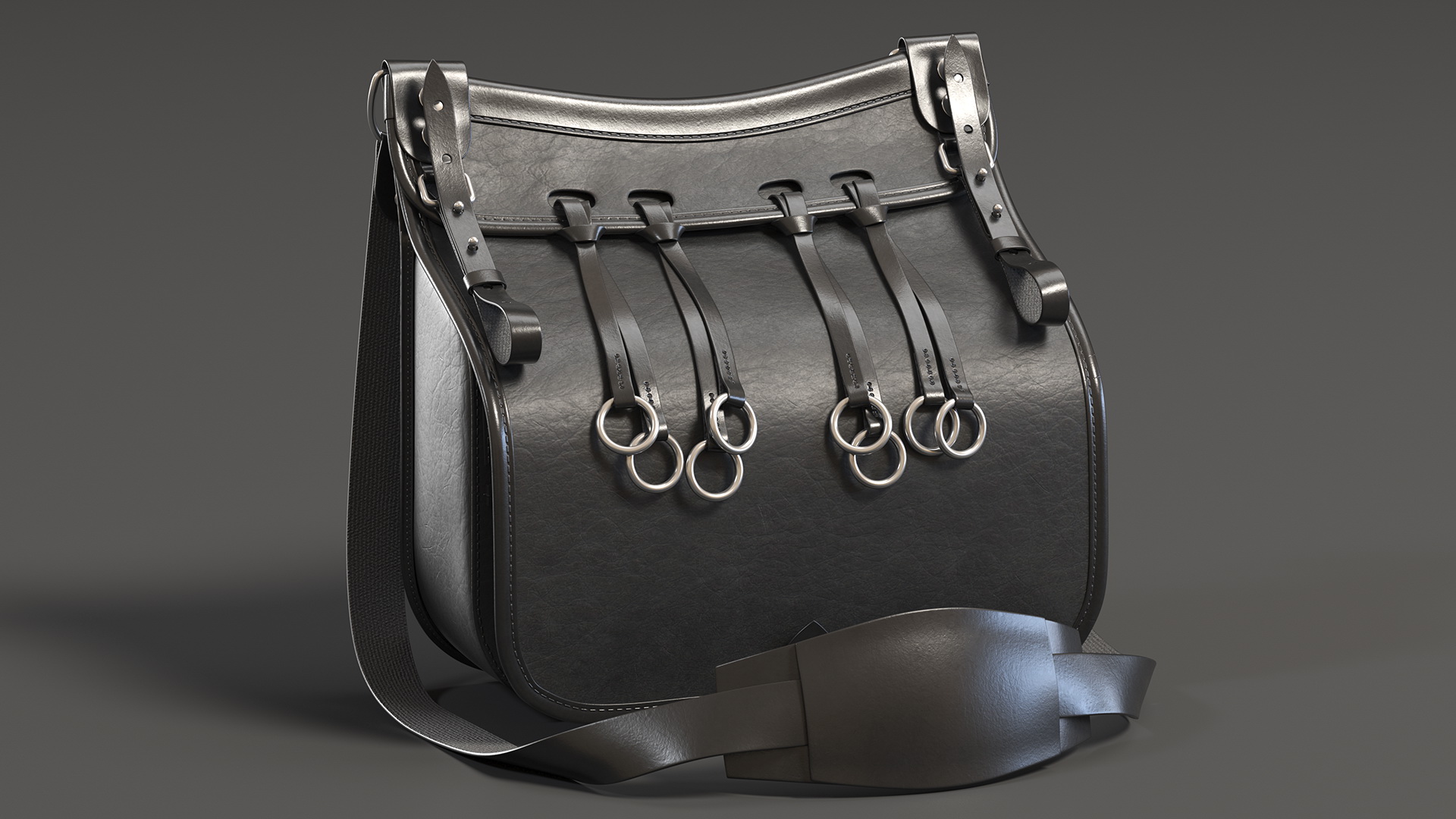 Hunting Black Leather Hiking Bag 3D
