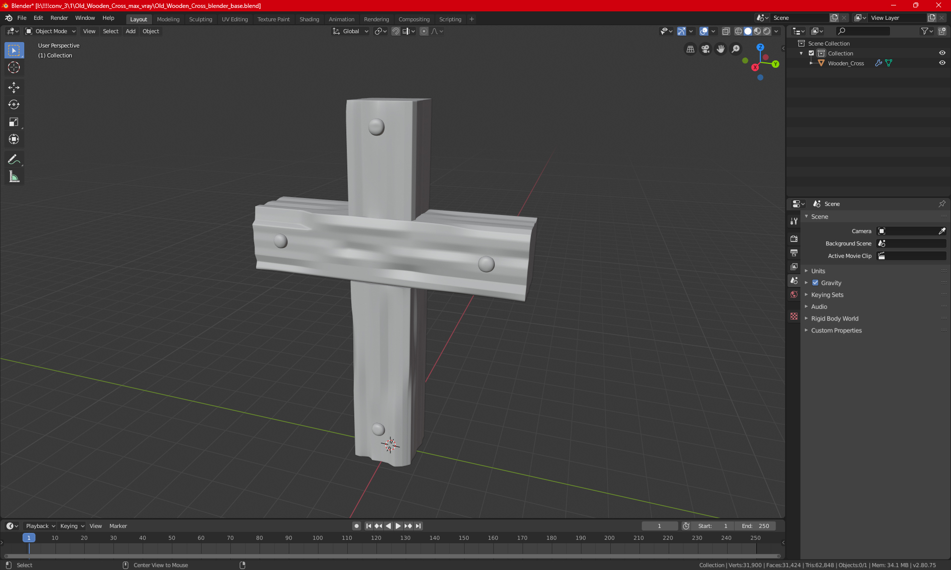 3D Old Wooden Cross