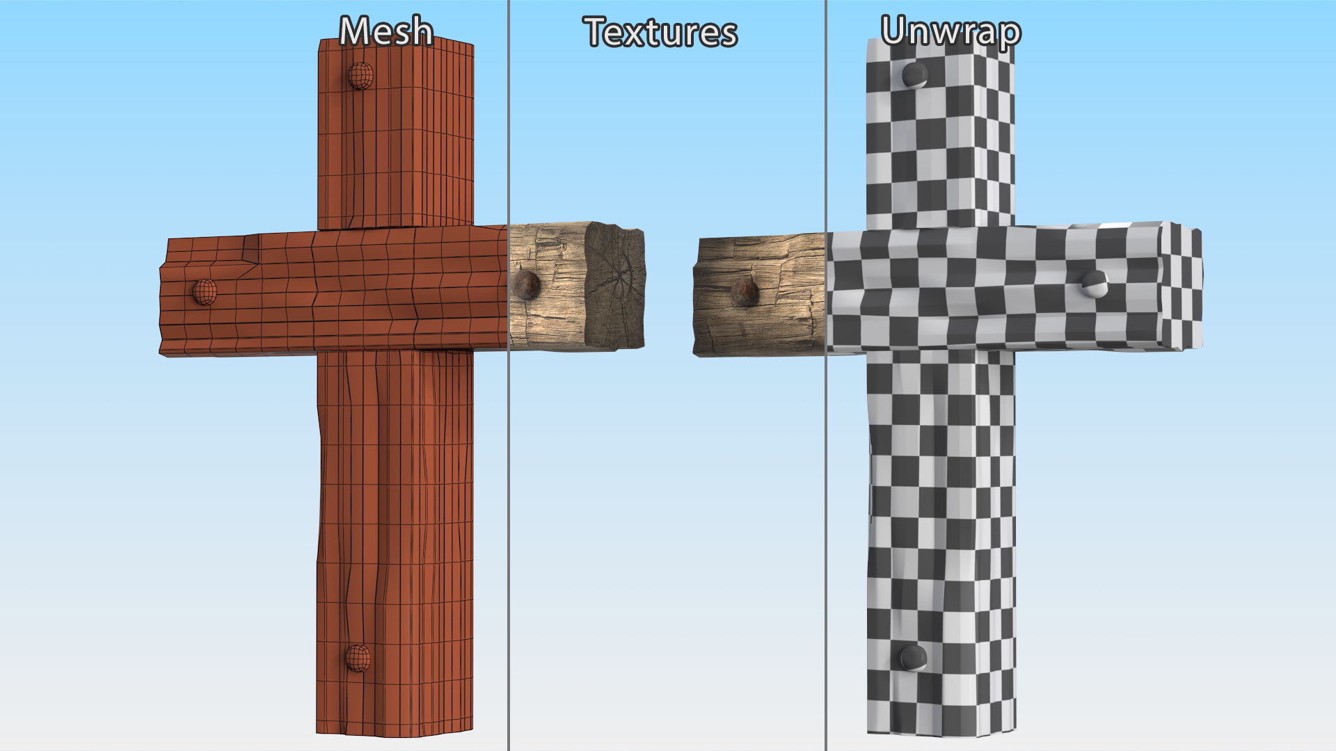 3D Old Wooden Cross