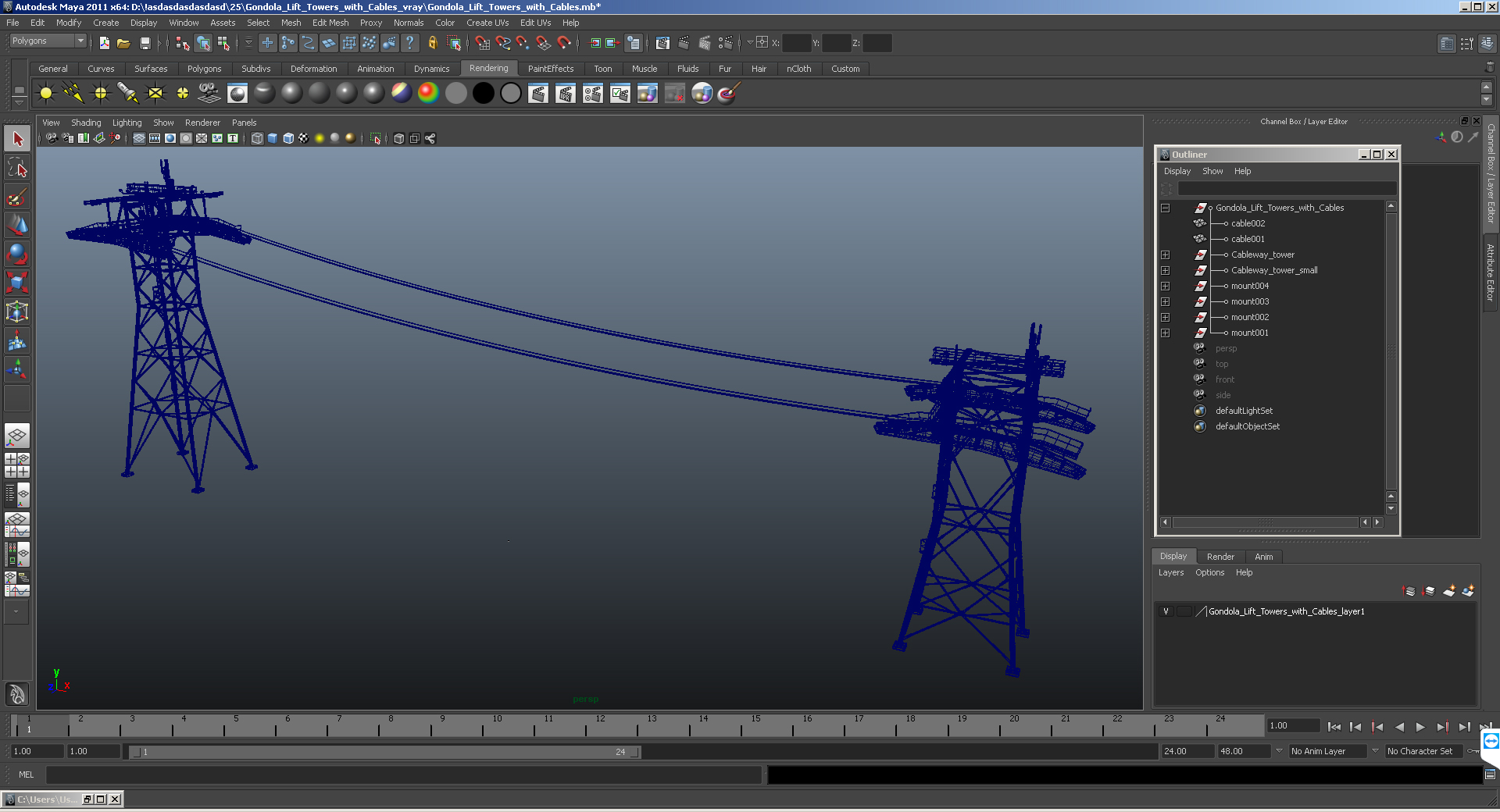 3D Gondola Lift Towers with Cables