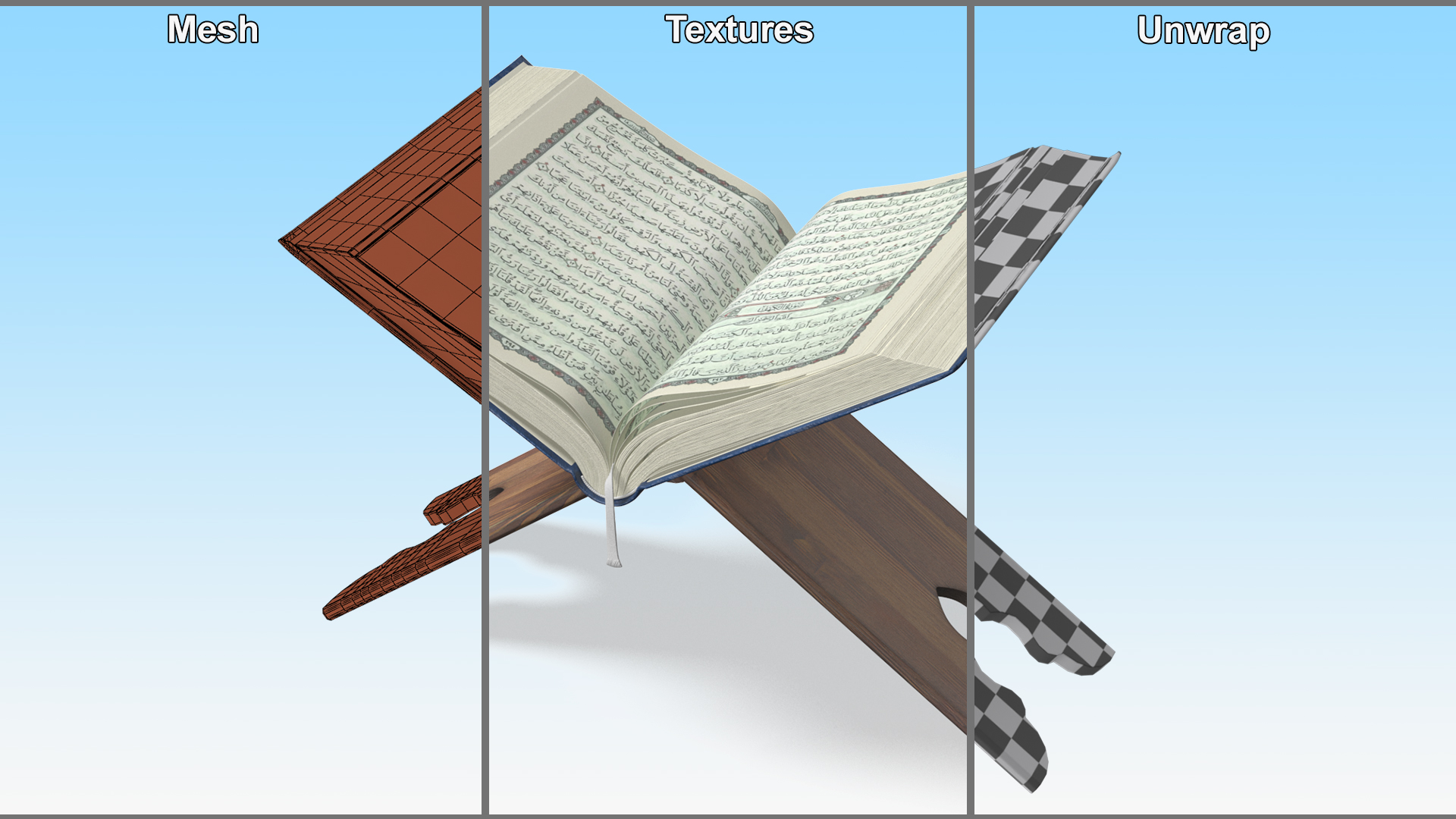 Holy Quran on Stand Blue Open 3D model