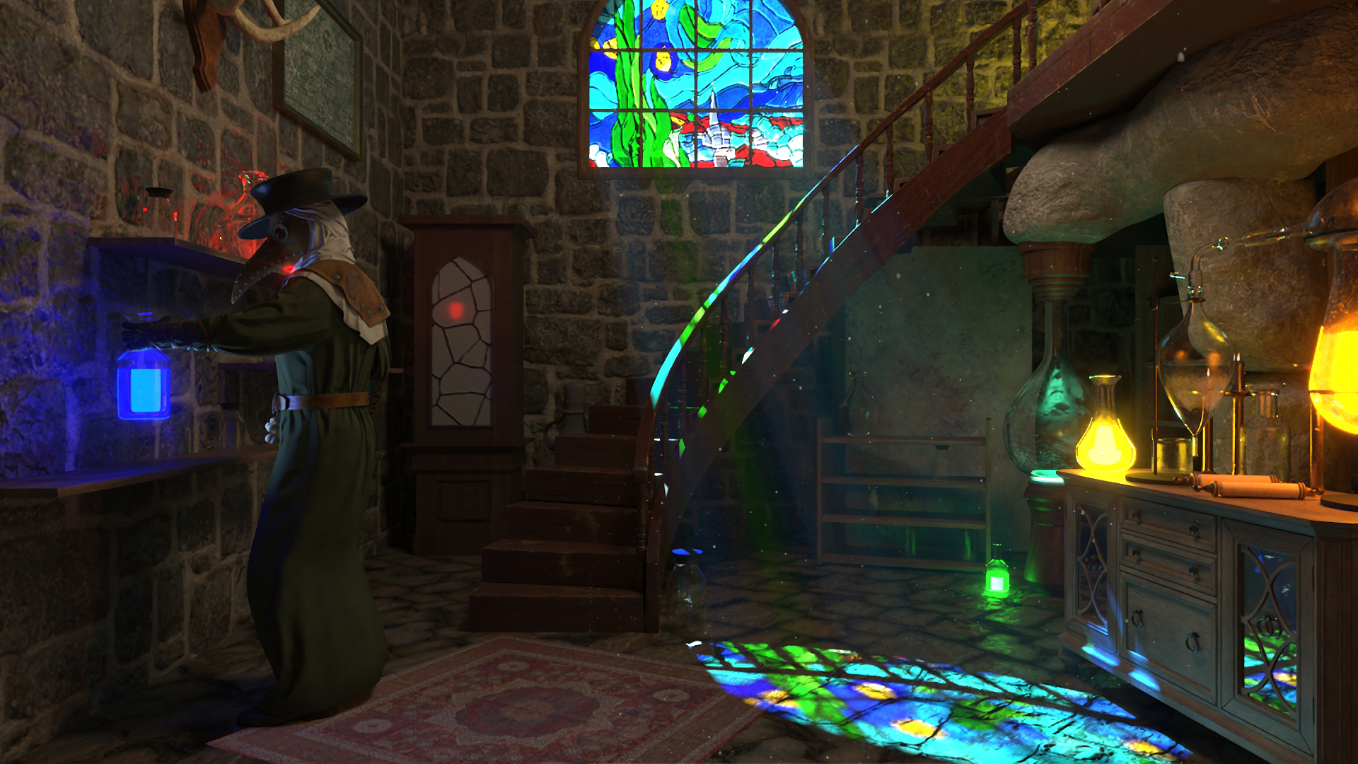 3D Alchemist Working in Laboratory