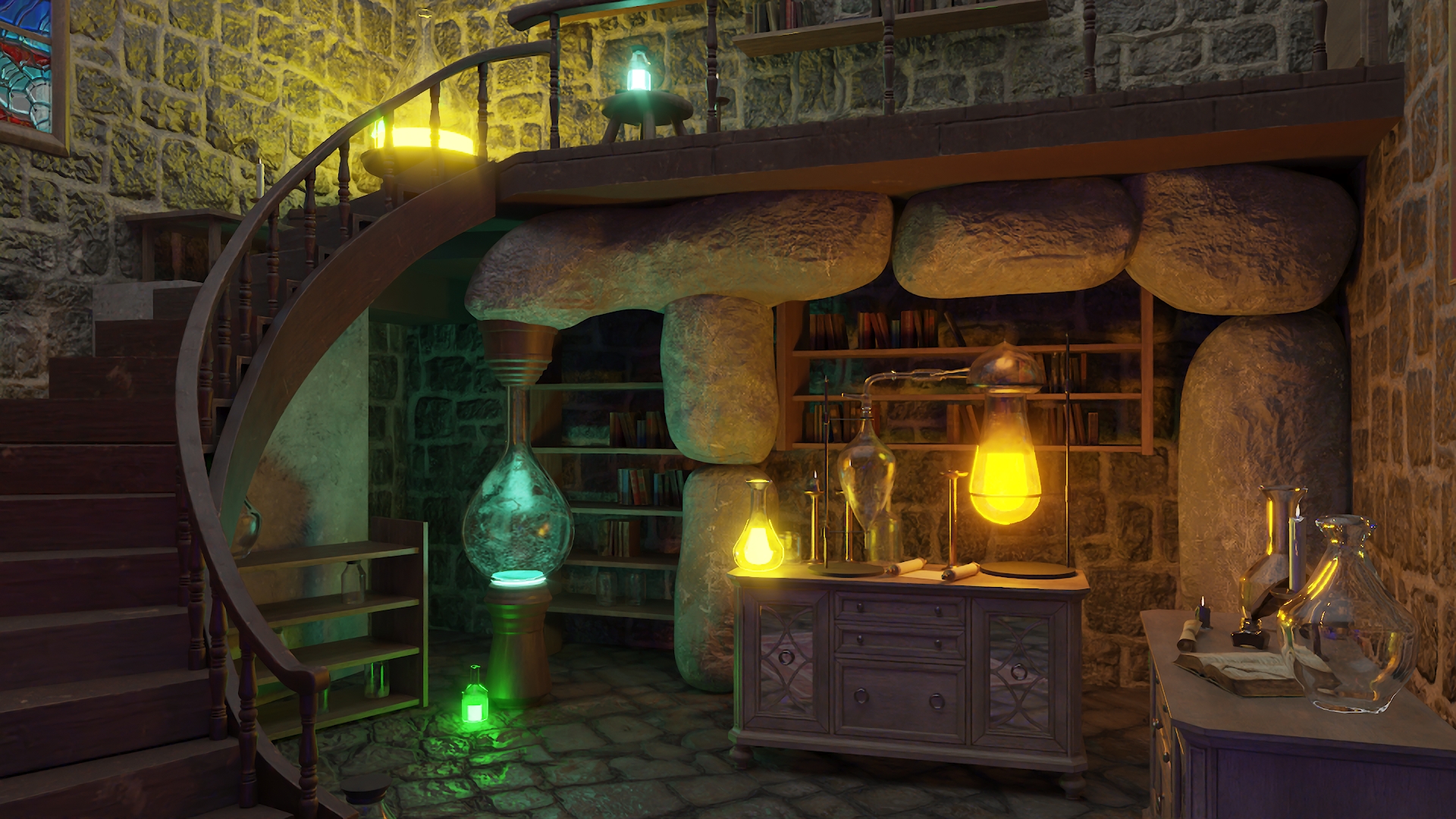 3D Alchemist Working in Laboratory