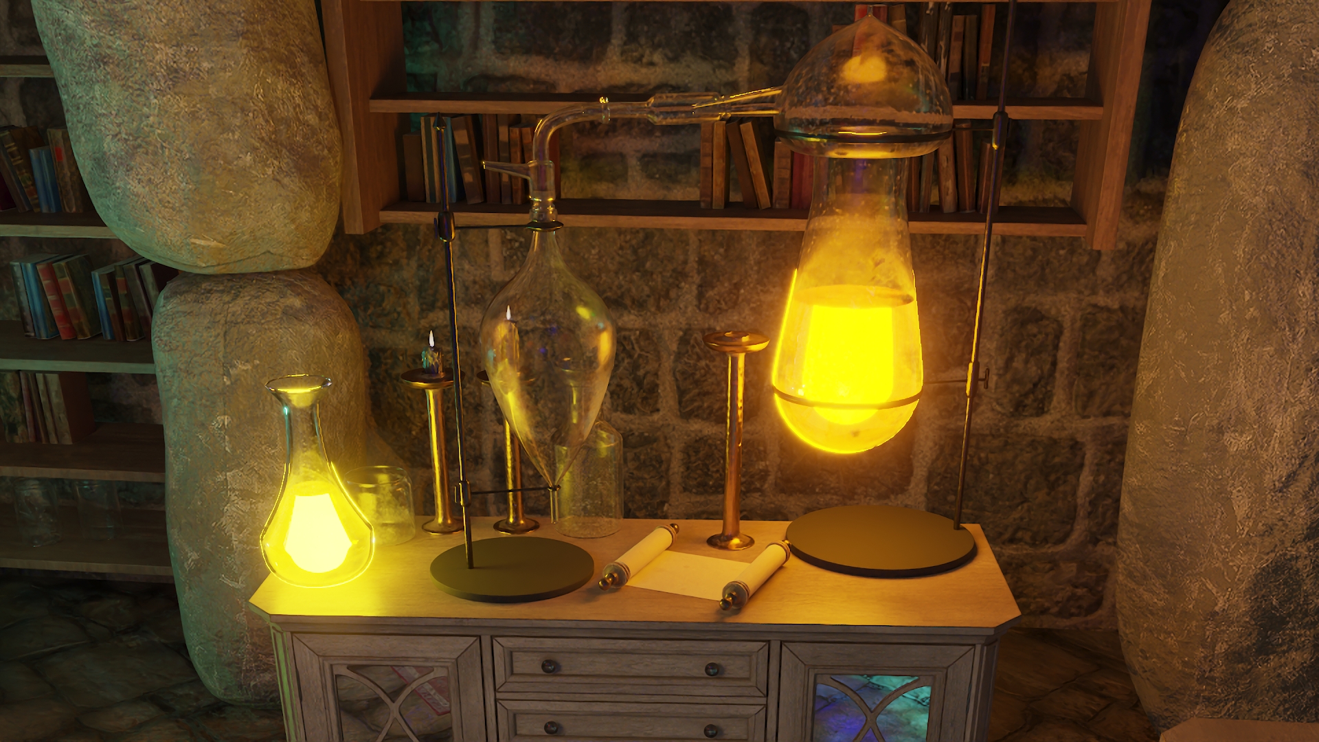 3D Alchemist Working in Laboratory