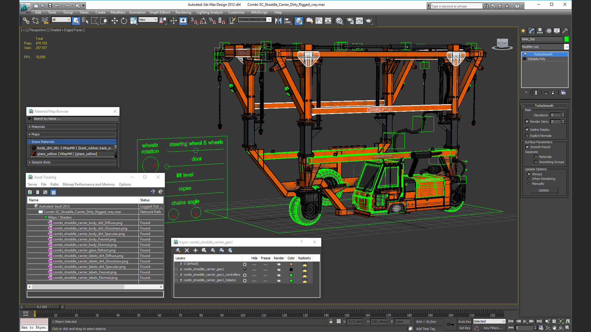 3D Combi-SC Straddle Carrier Dirty Rigged model