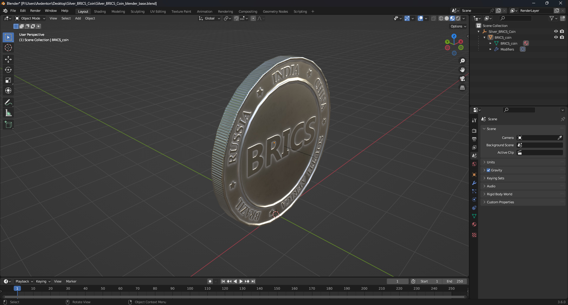 Silver BRICS Coin 3D