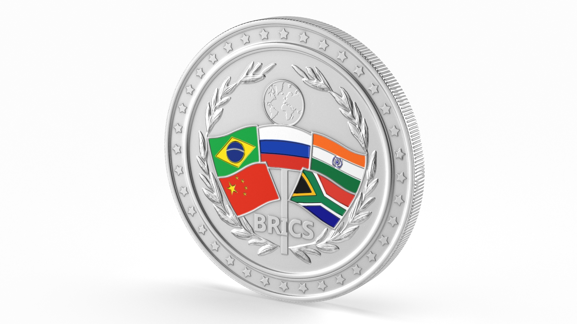 Silver BRICS Coin 3D