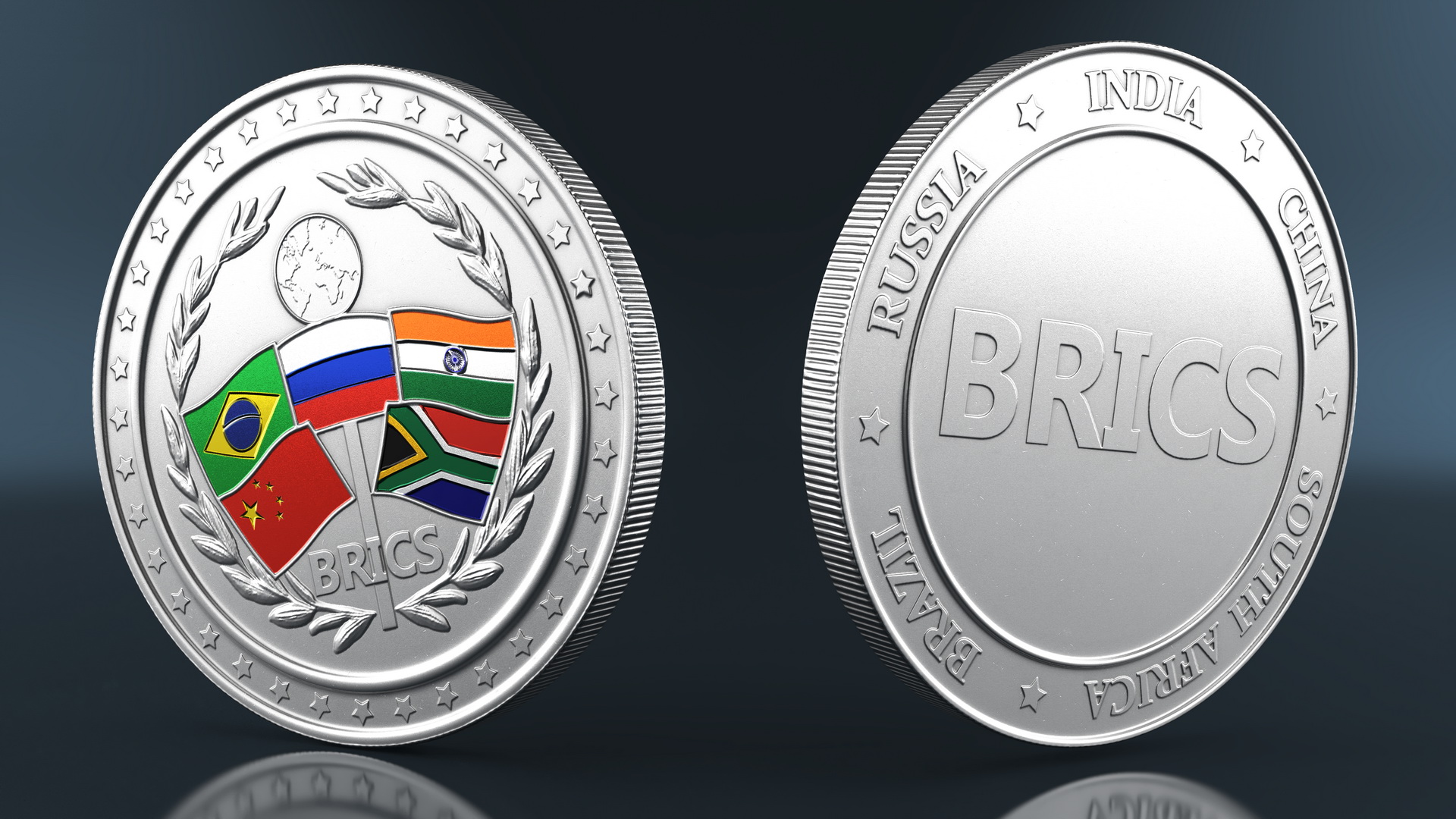 Silver BRICS Coin 3D