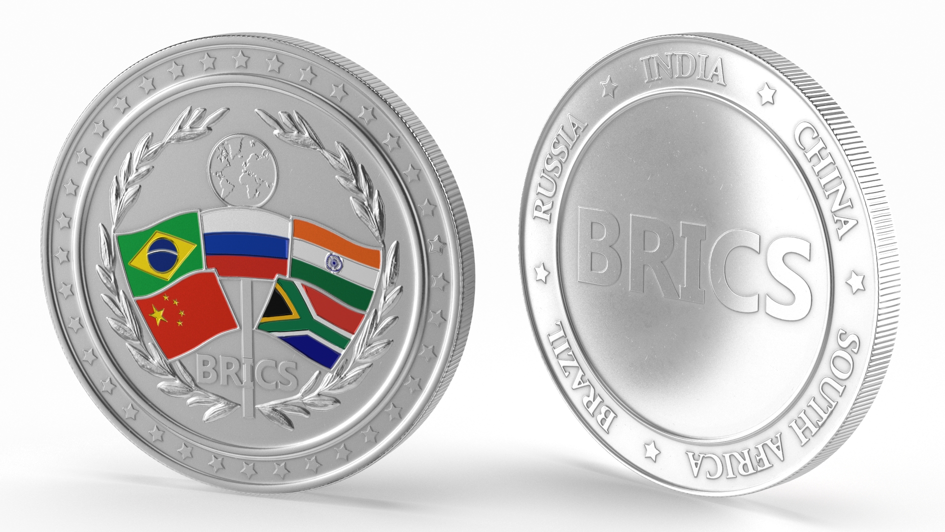 Silver BRICS Coin 3D