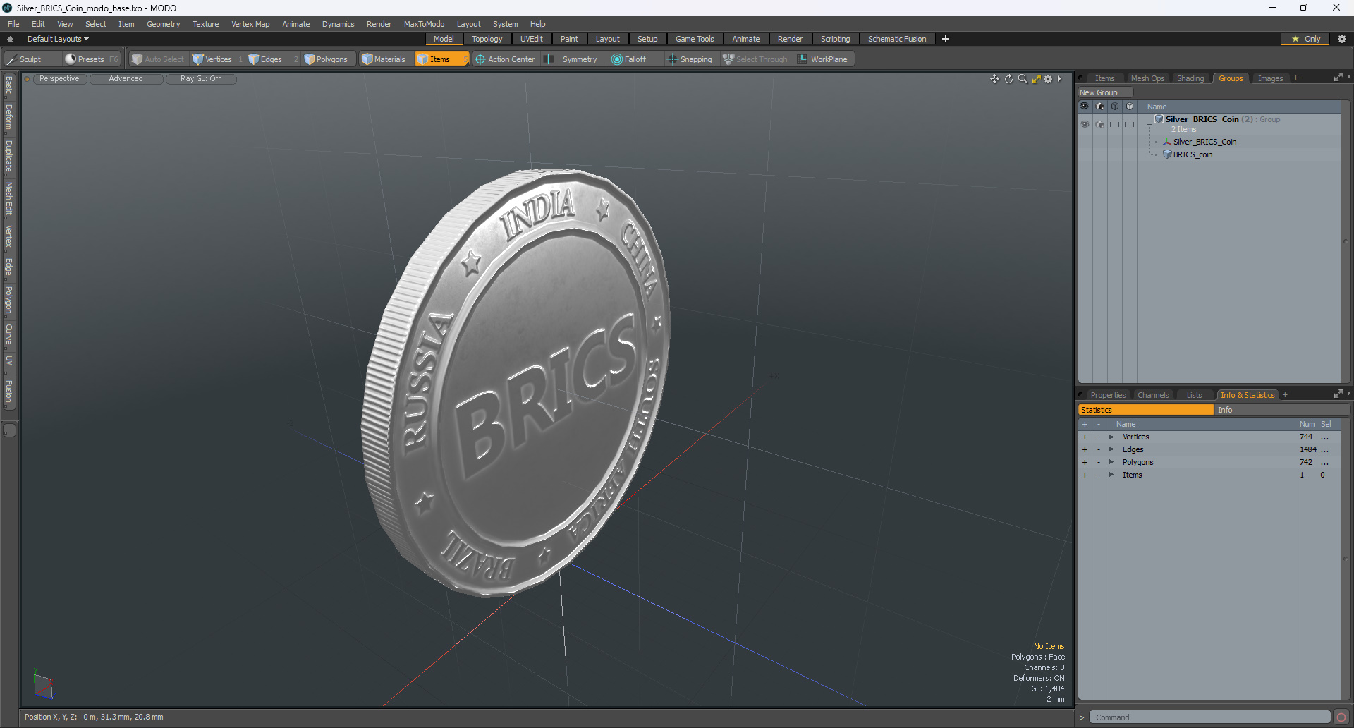 Silver BRICS Coin 3D