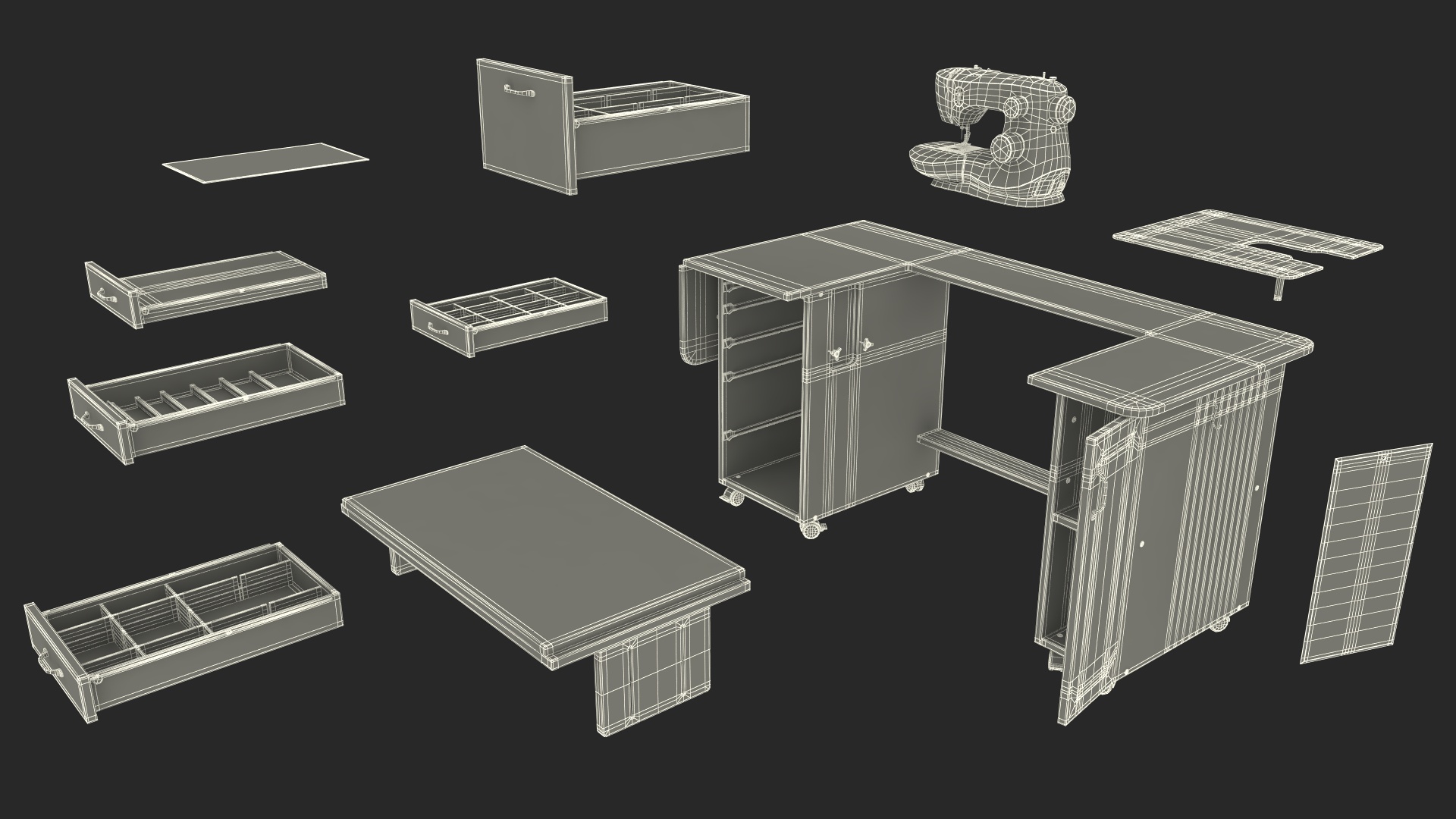 Horn Sewing Machine Cabinet 3D