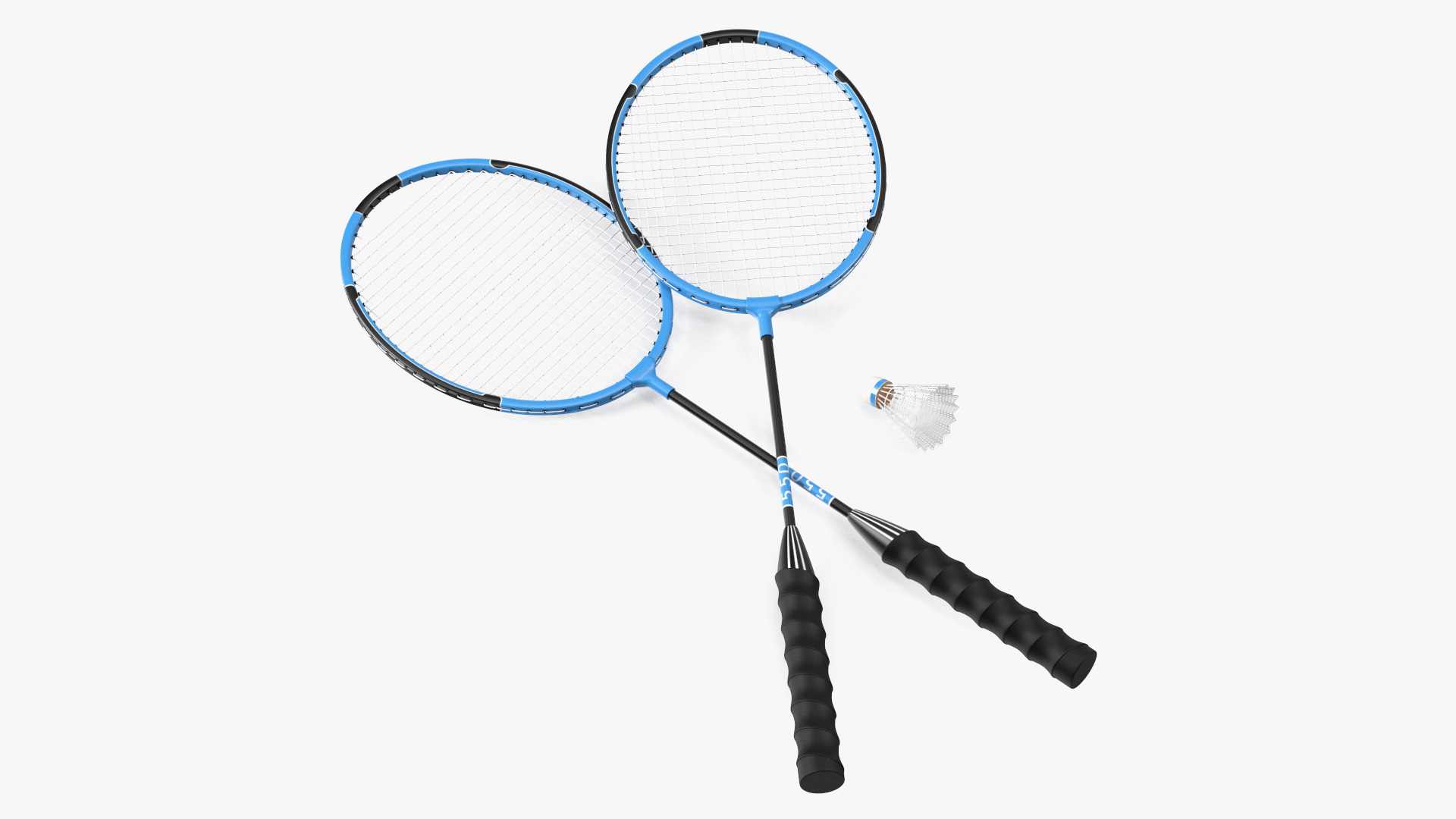 3D Two Blue Badminton Rackets with Plastic Shuttlecock