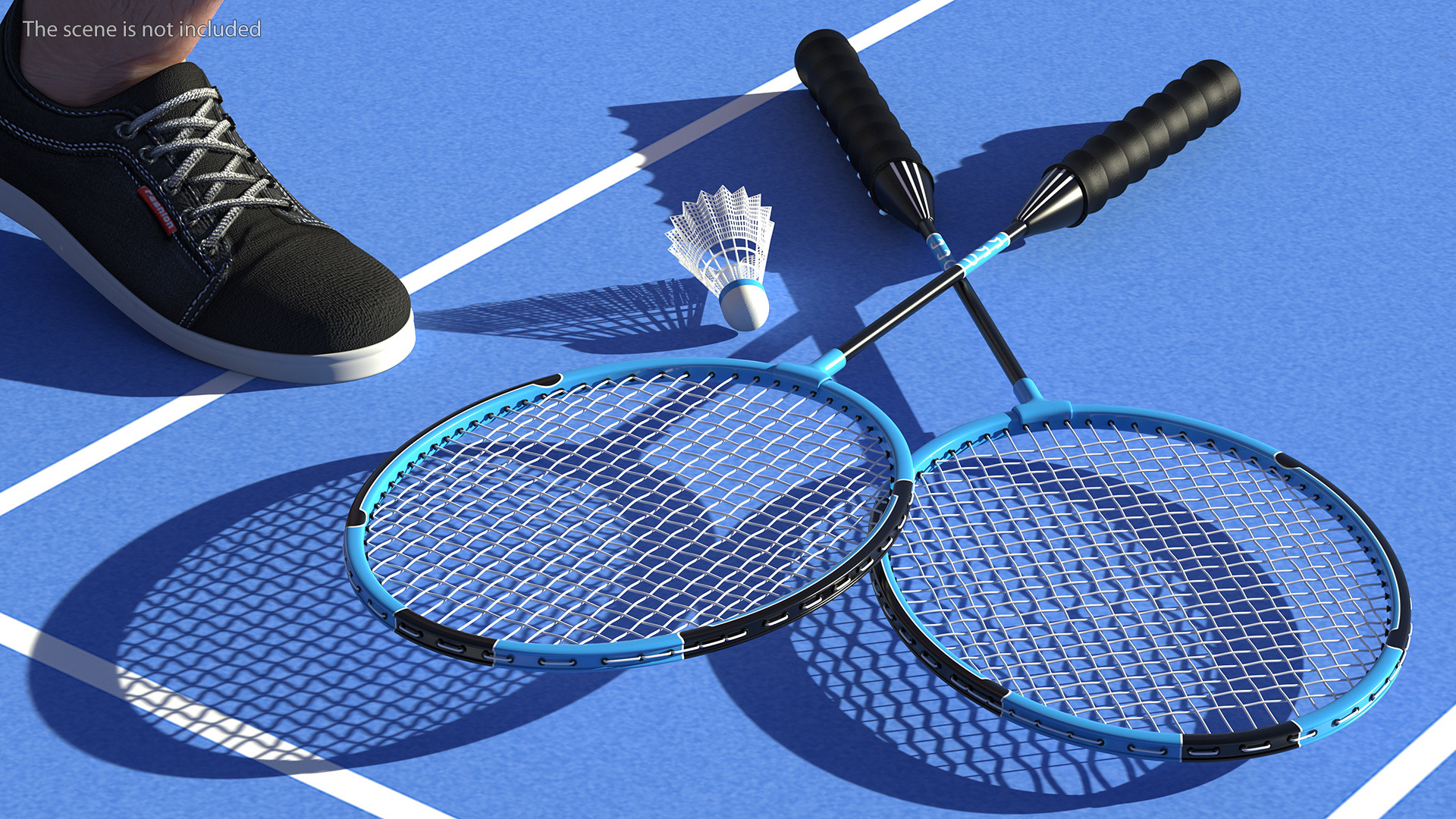 3D Two Blue Badminton Rackets with Plastic Shuttlecock