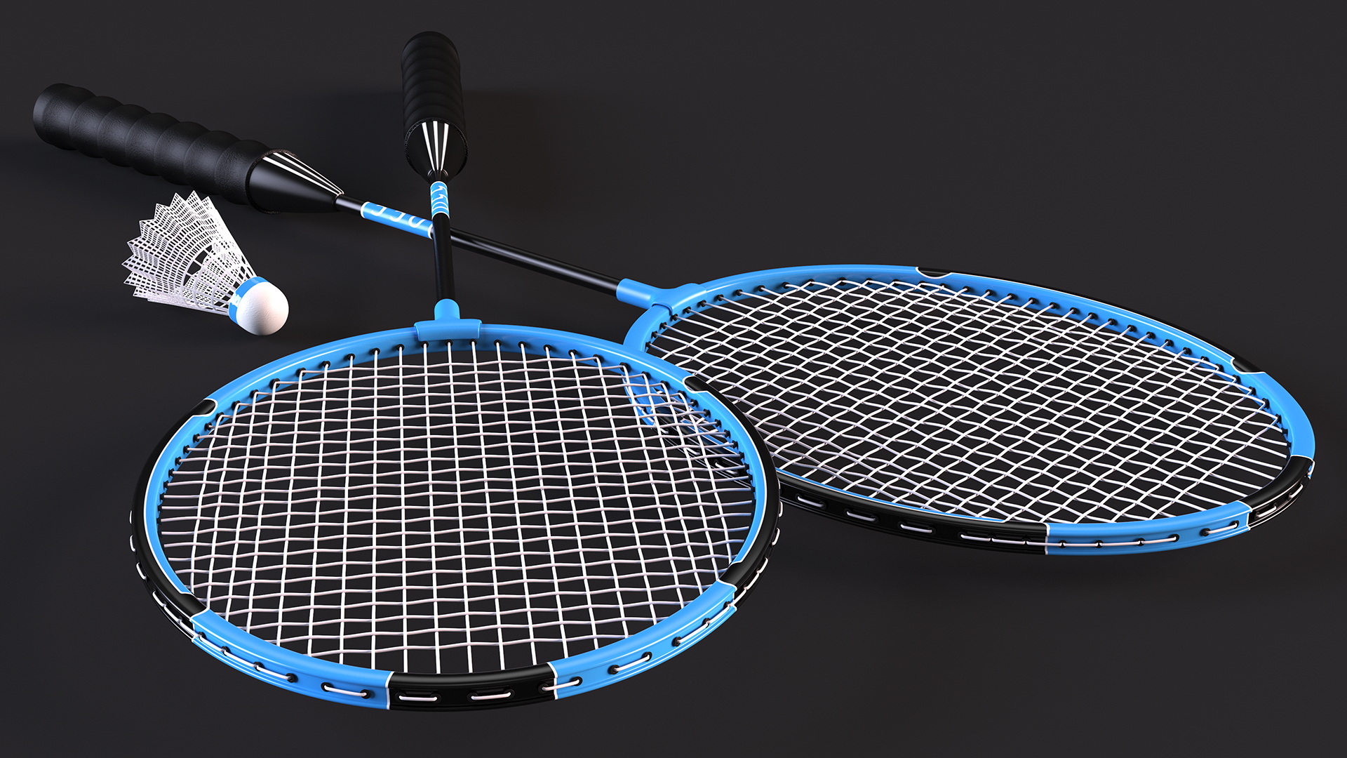 3D Two Blue Badminton Rackets with Plastic Shuttlecock