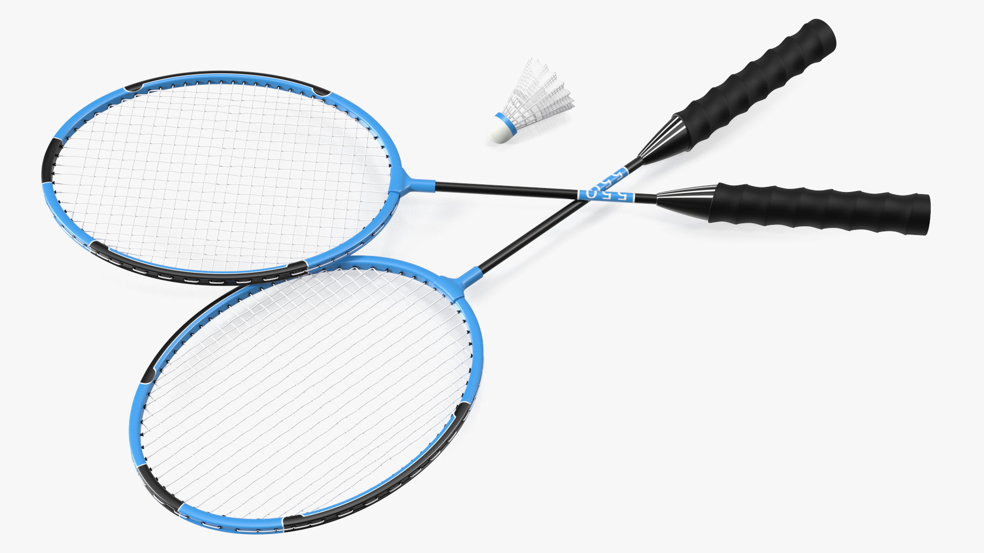 3D Two Blue Badminton Rackets with Plastic Shuttlecock