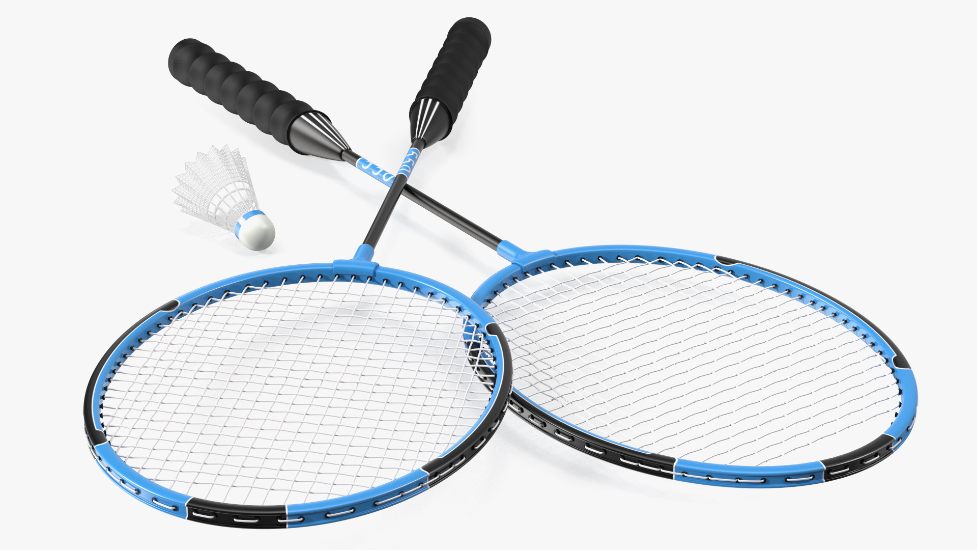 3D Two Blue Badminton Rackets with Plastic Shuttlecock