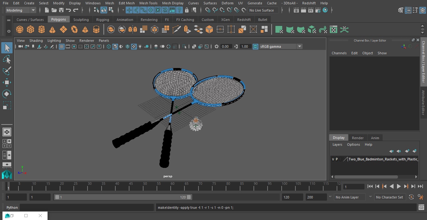 3D Two Blue Badminton Rackets with Plastic Shuttlecock