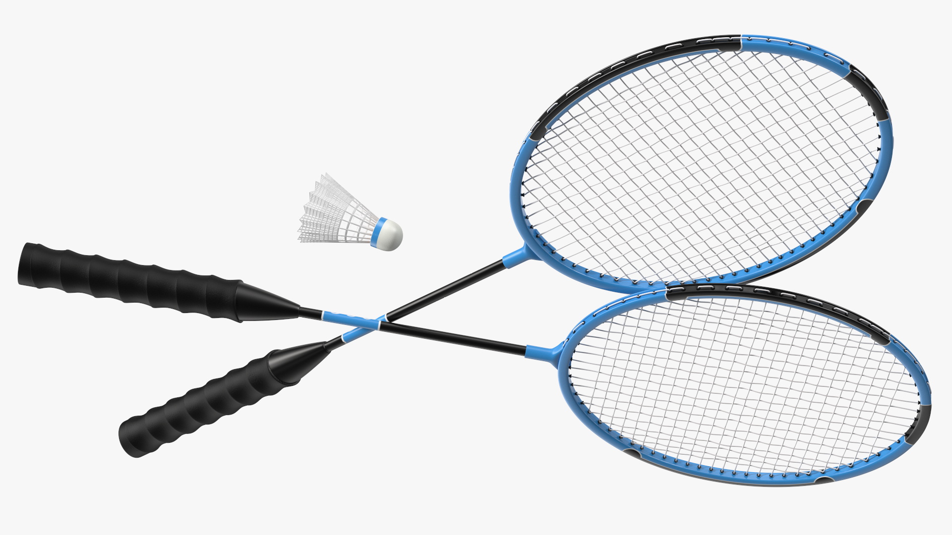 3D Two Blue Badminton Rackets with Plastic Shuttlecock