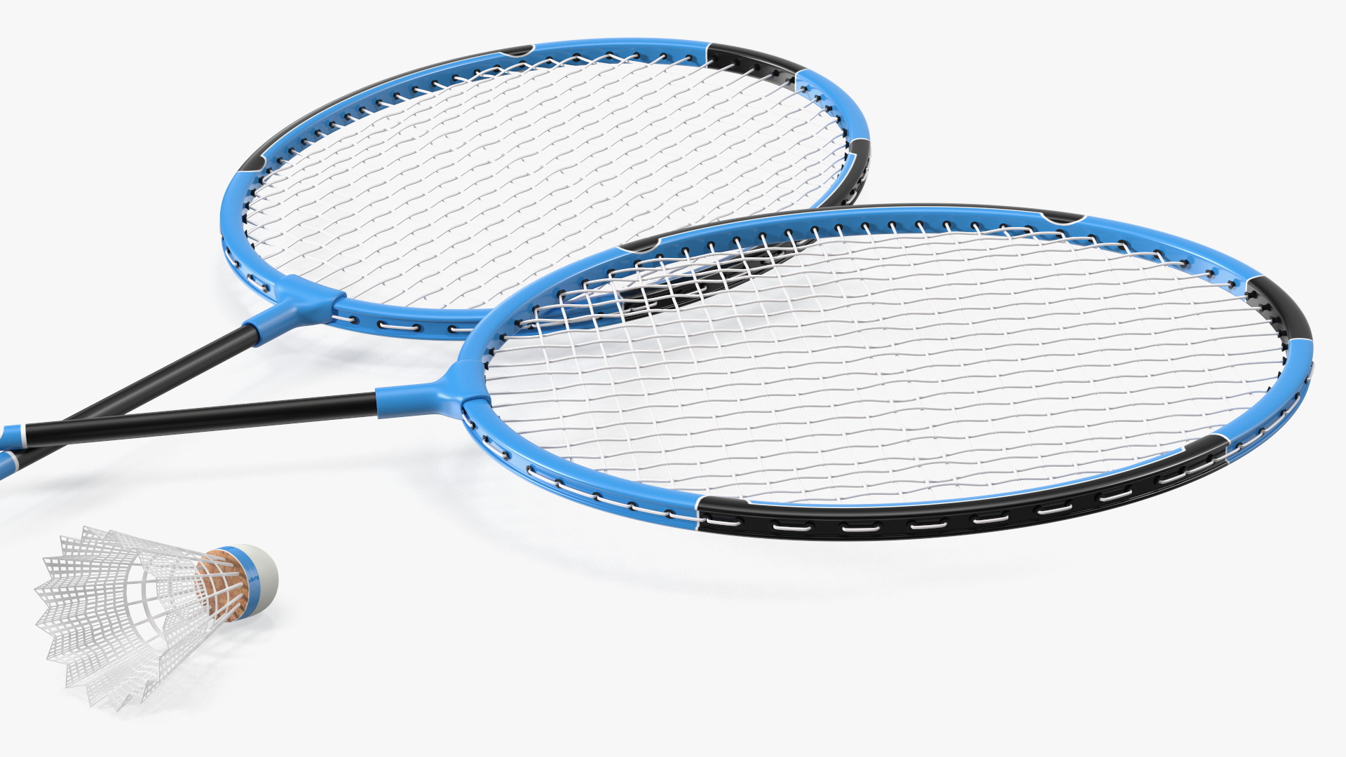 3D Two Blue Badminton Rackets with Plastic Shuttlecock