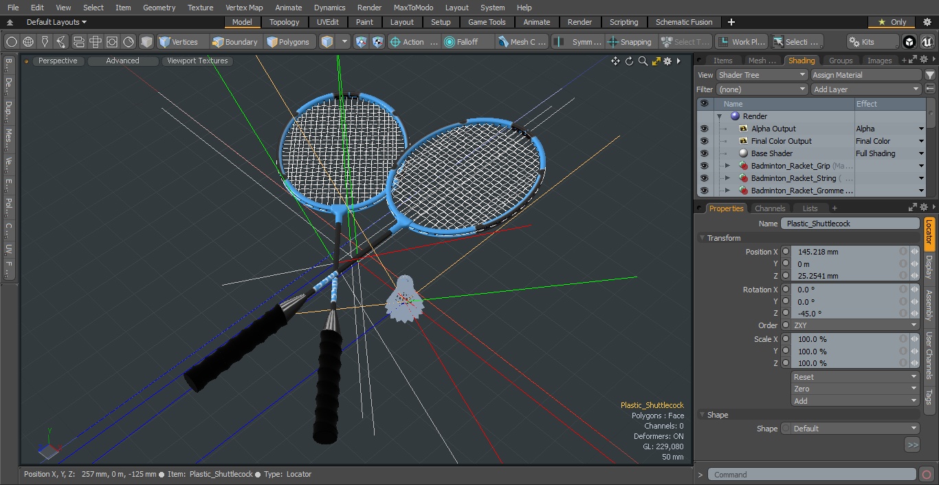 3D Two Blue Badminton Rackets with Plastic Shuttlecock