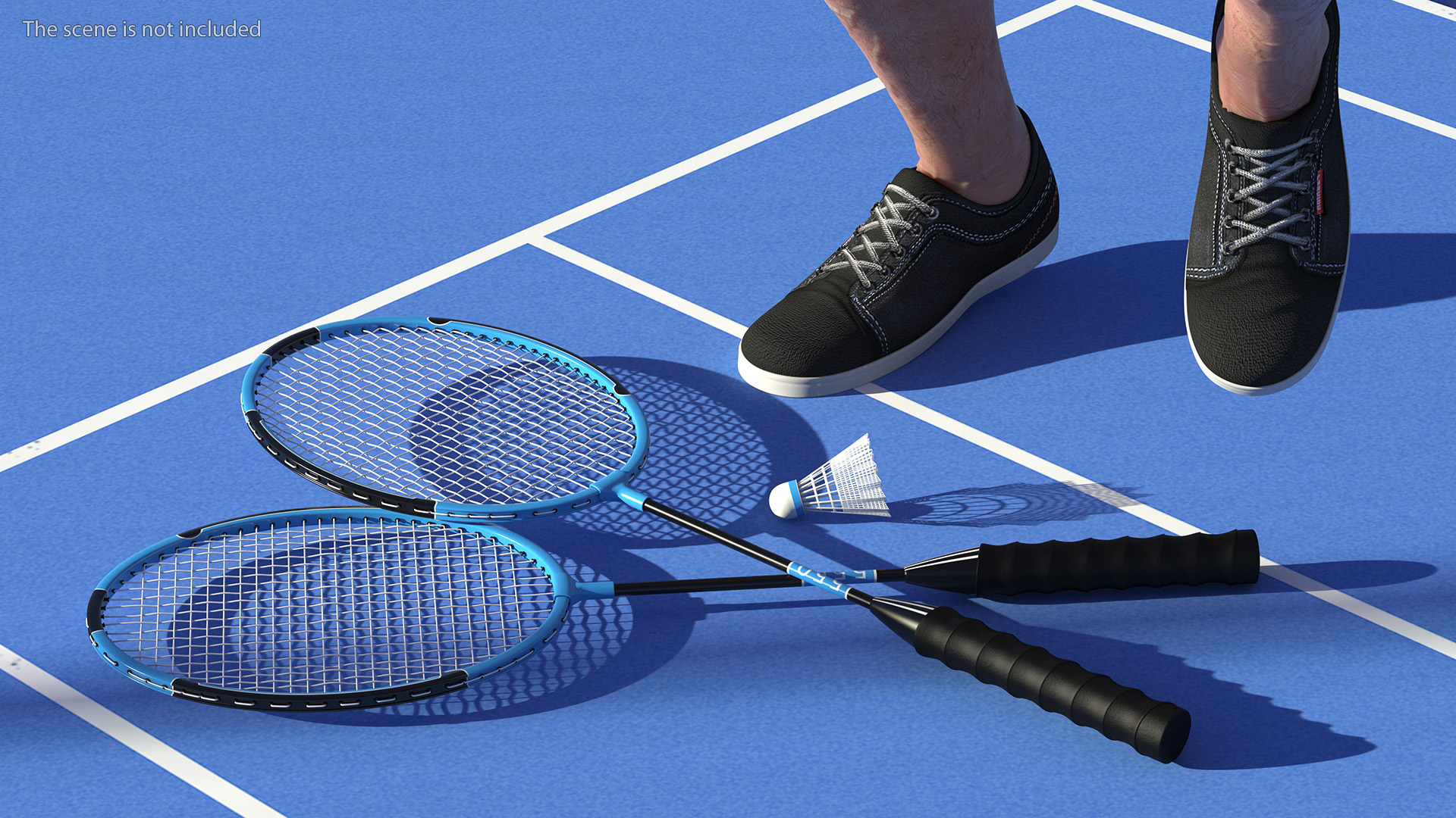 3D Two Blue Badminton Rackets with Plastic Shuttlecock