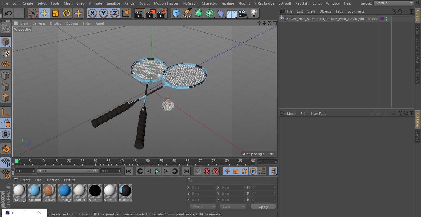 3D Two Blue Badminton Rackets with Plastic Shuttlecock