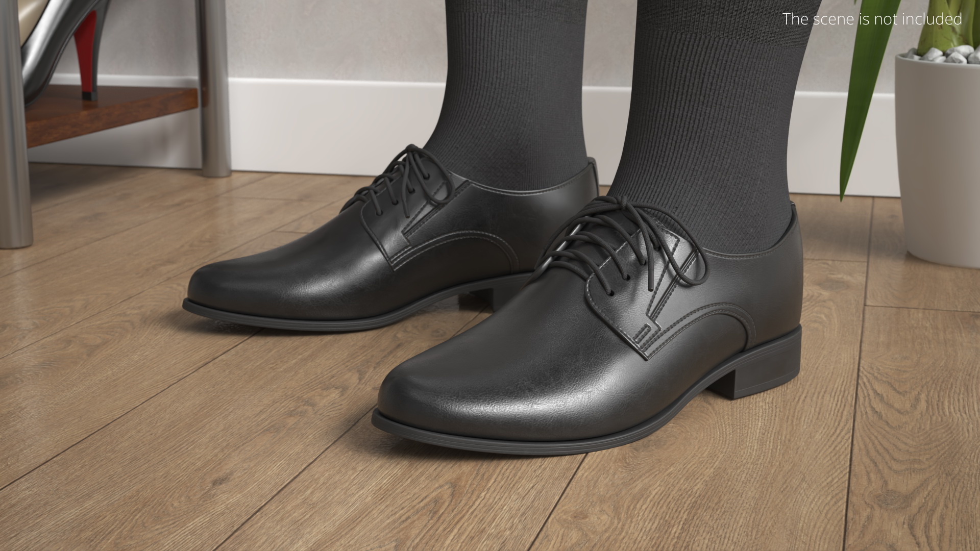 Mens Classic Derby Shoes with Socks Black - view 3