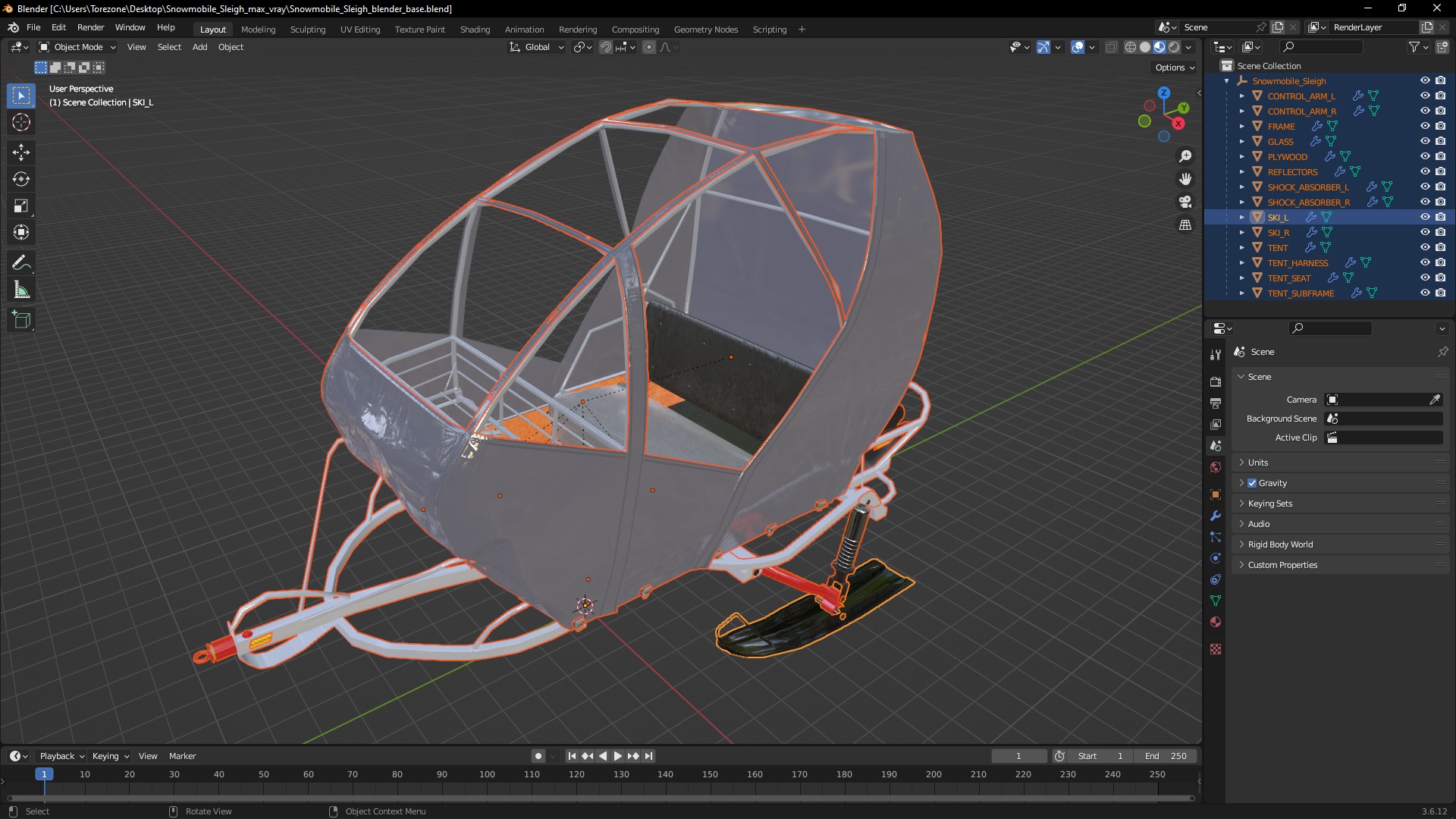 Snowmobile Sleigh 3D