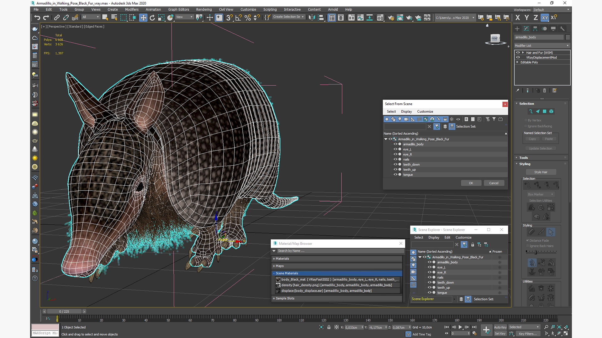 3D model Armadillo in Walking Pose Black Fur