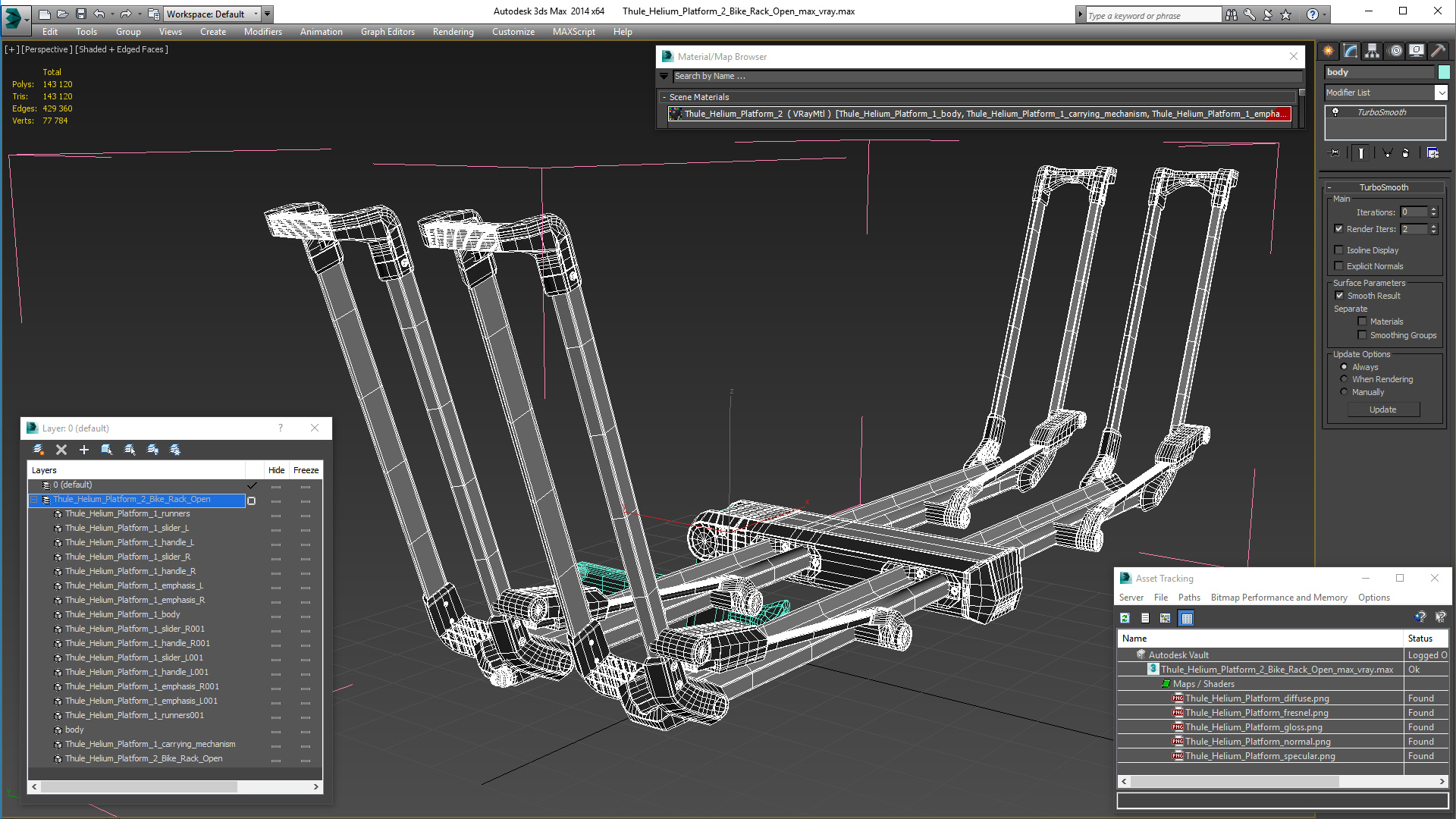 3D Thule Helium Platform 2 Bike Rack Open model