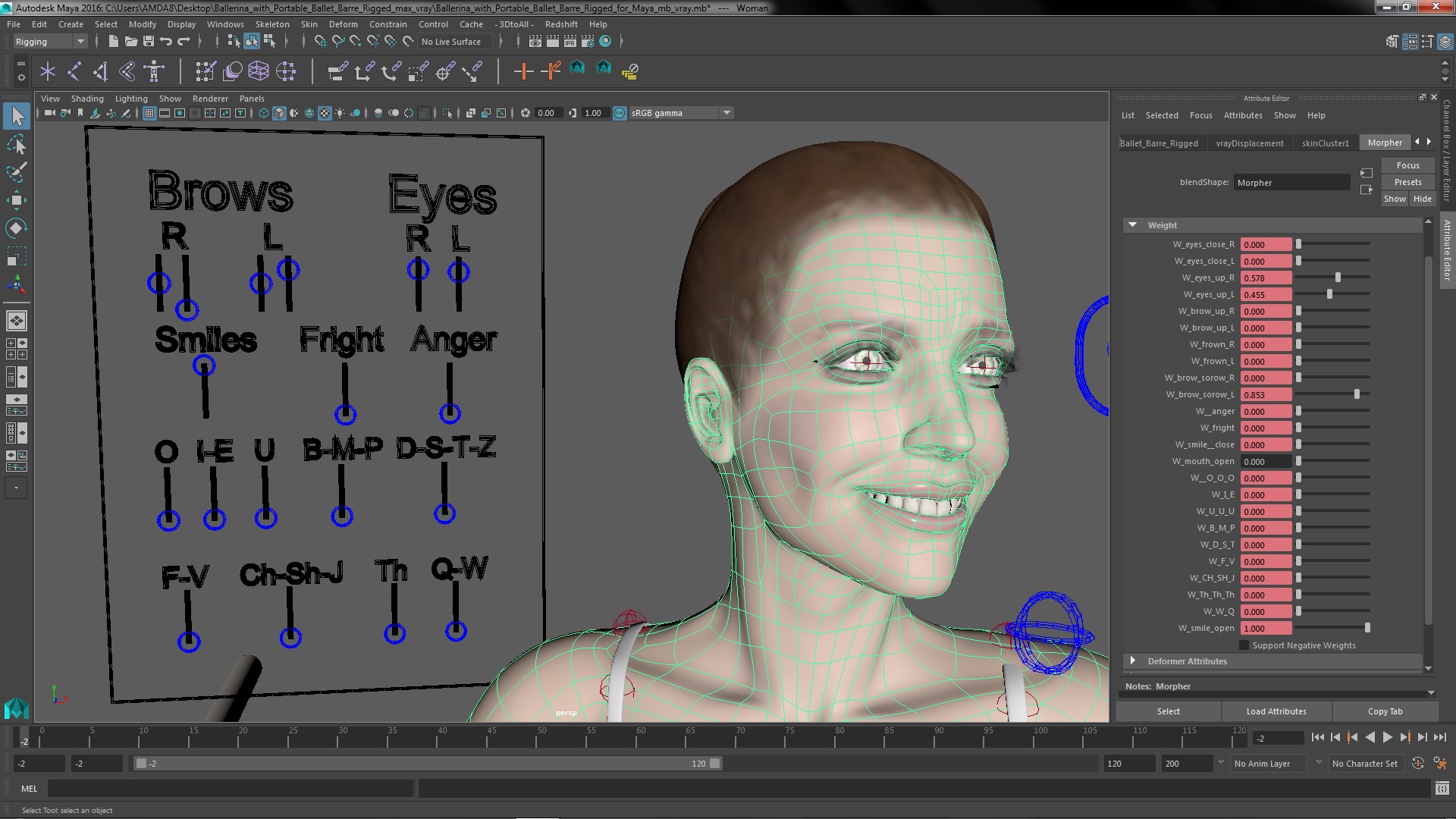 Ballerina with Portable Ballet Barre Rigged for Maya 3D