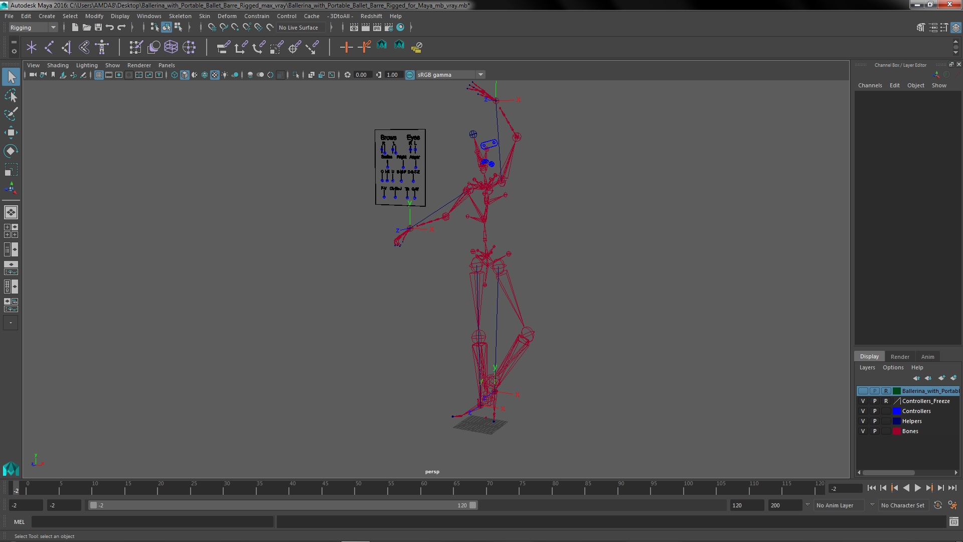 Ballerina with Portable Ballet Barre Rigged for Maya 3D