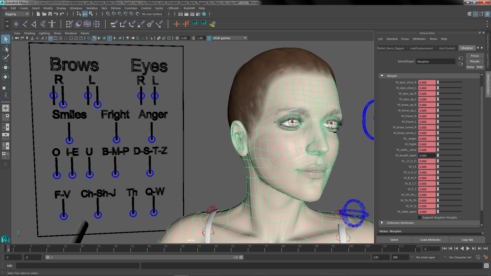 Ballerina with Portable Ballet Barre Rigged for Maya 3D