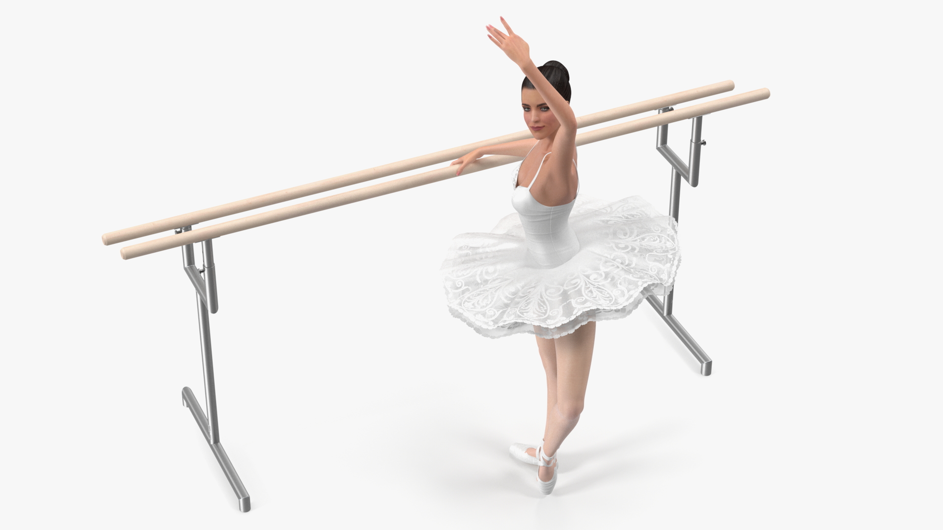 Ballerina with Portable Ballet Barre Rigged for Maya 3D