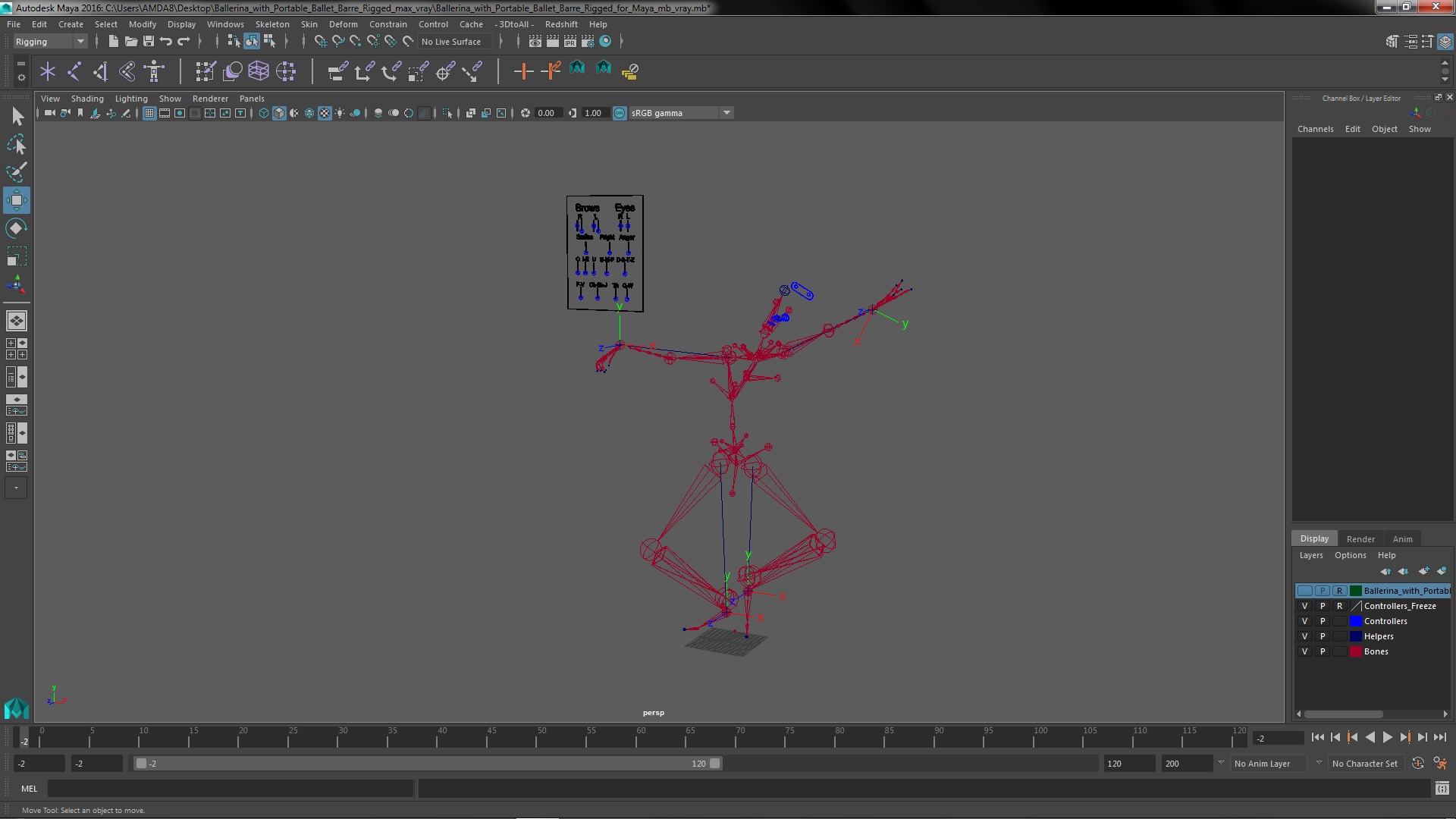Ballerina with Portable Ballet Barre Rigged for Maya 3D