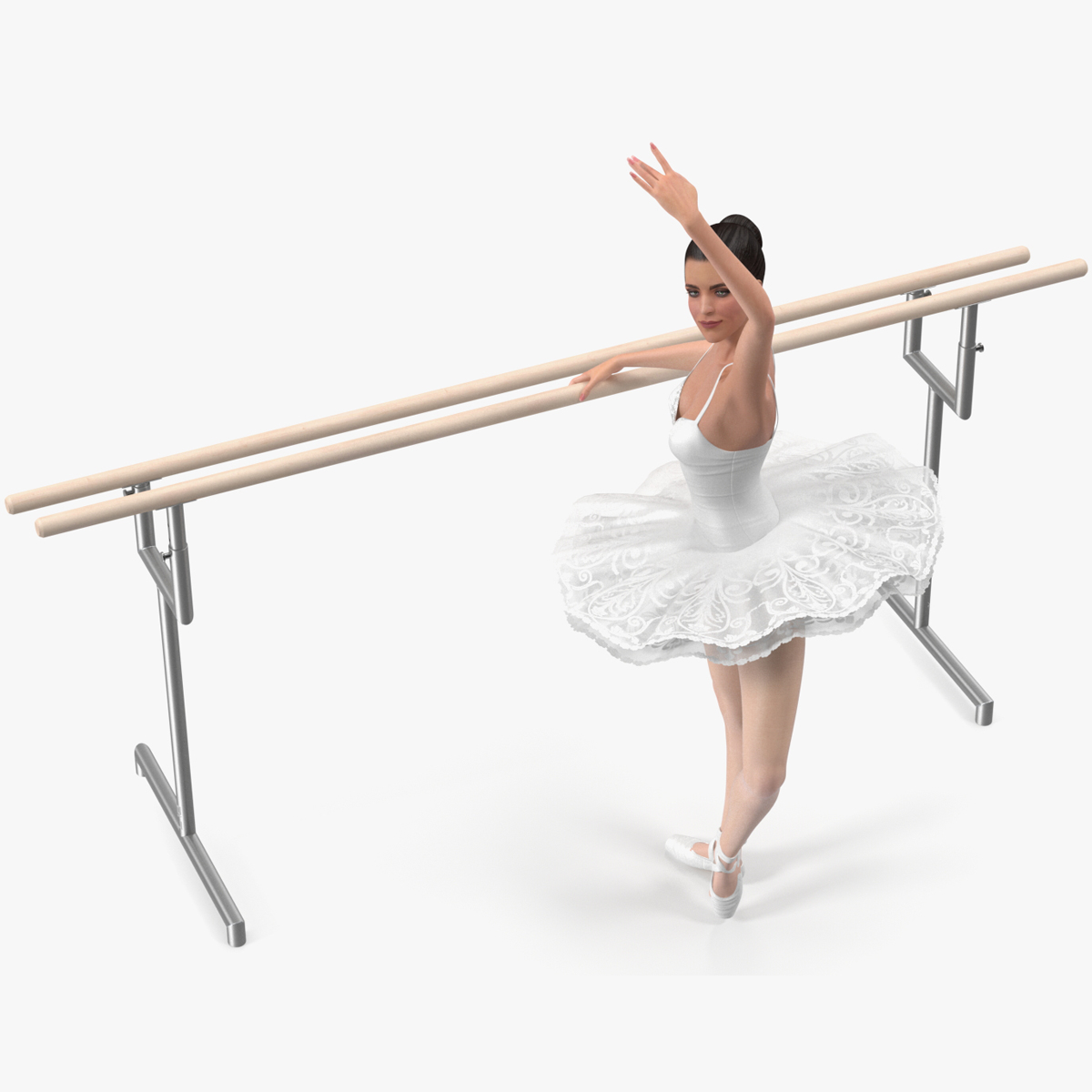 Ballerina with Portable Ballet Barre Rigged for Maya 3D