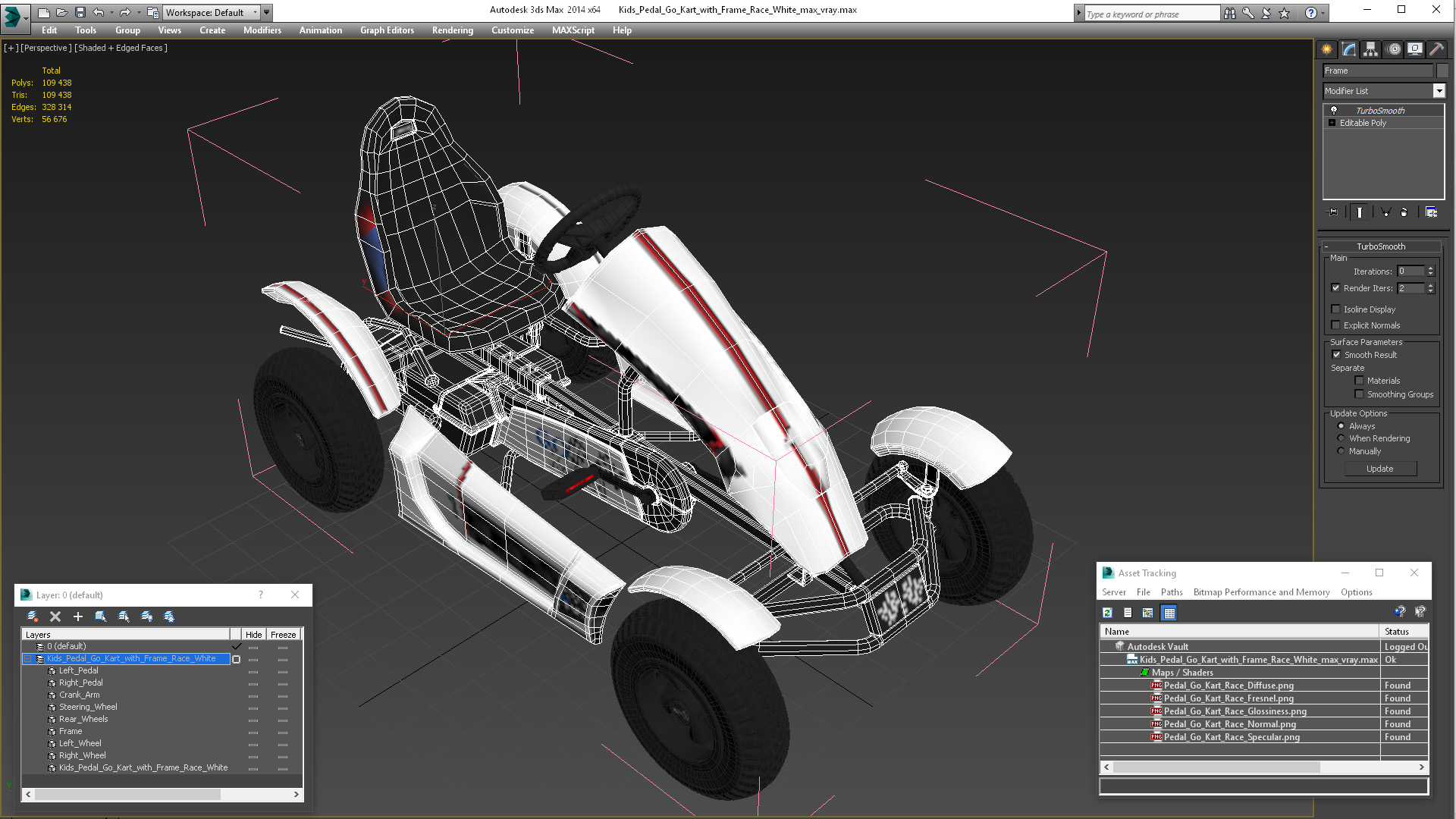 3D model Kids Pedal Go Kart with Frame Race White