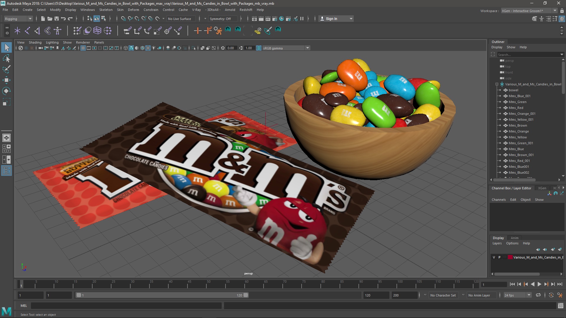 3D Various M and Ms Candies in Bowl with Packages