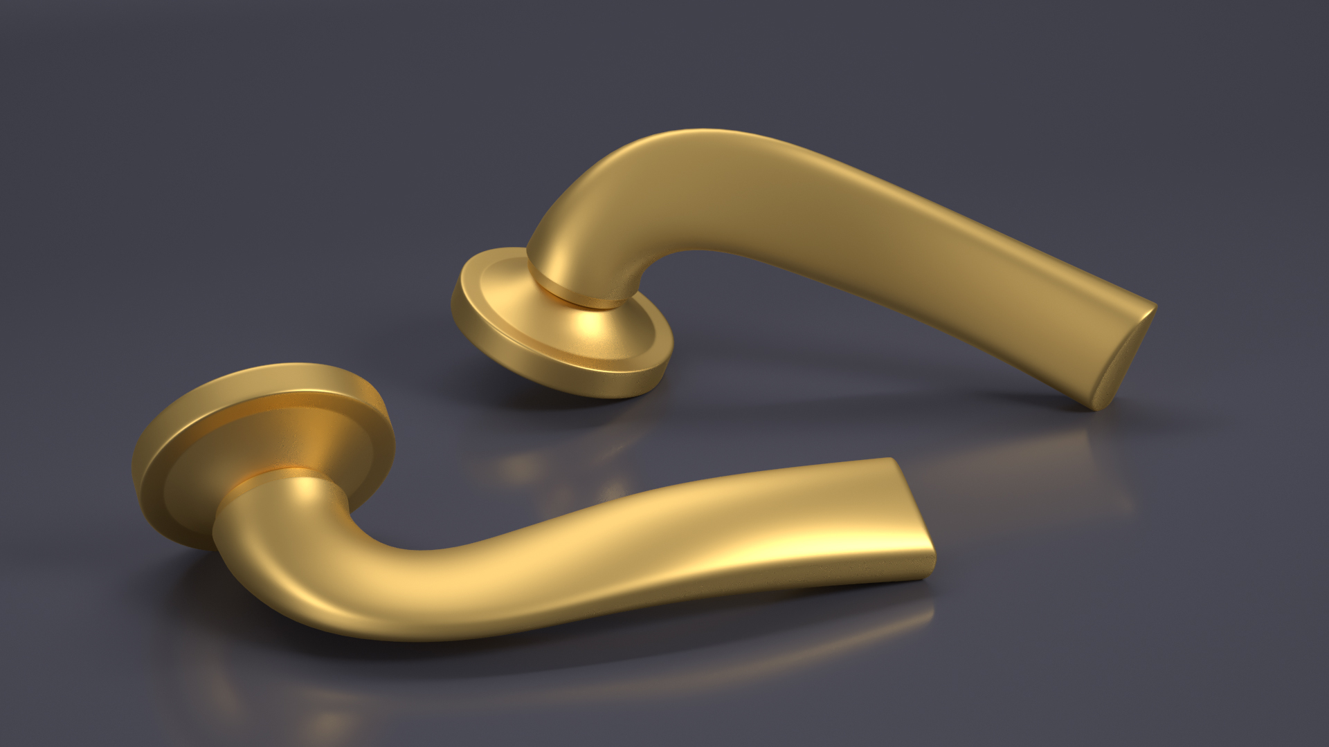 3D model Door Handle Swivel Curved Gold